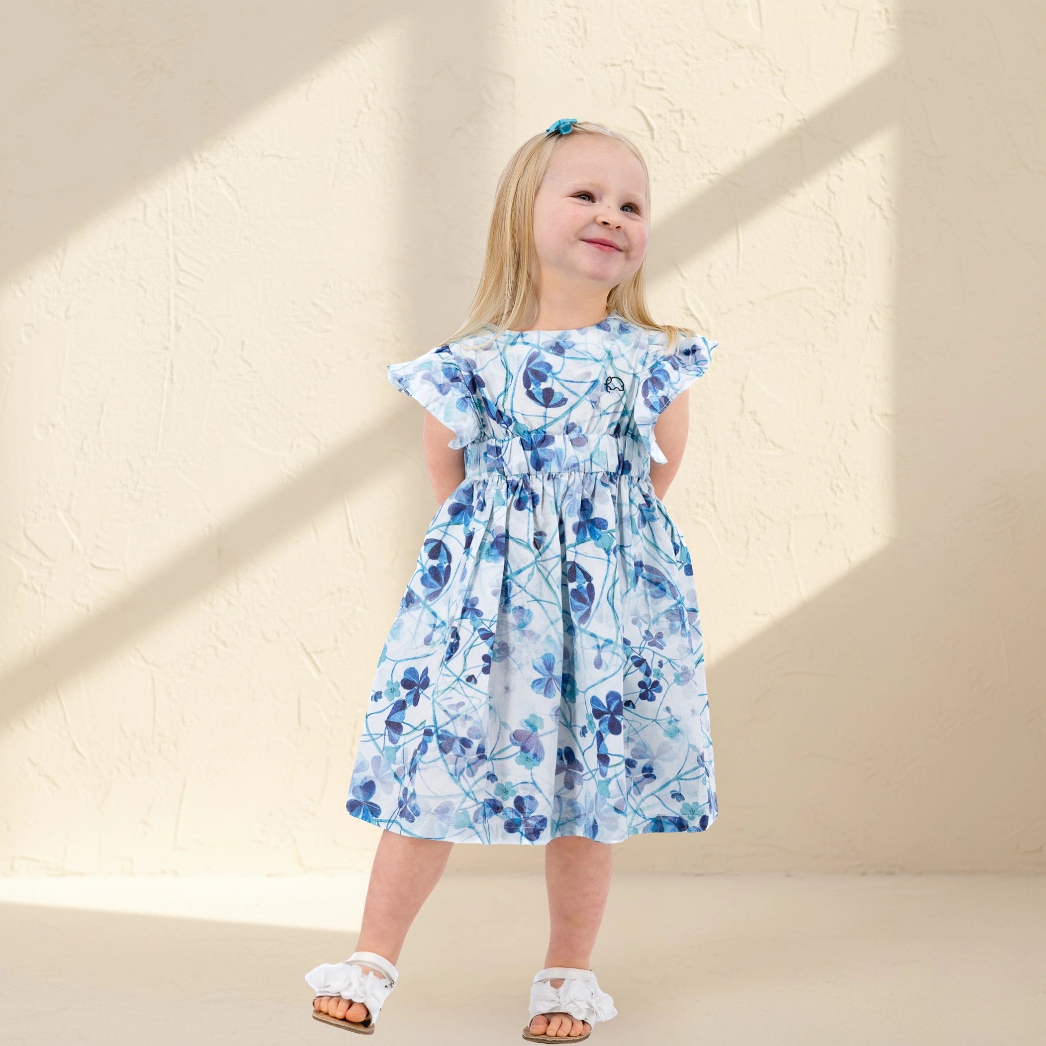 Blue Floral Cotton Dress for Girls