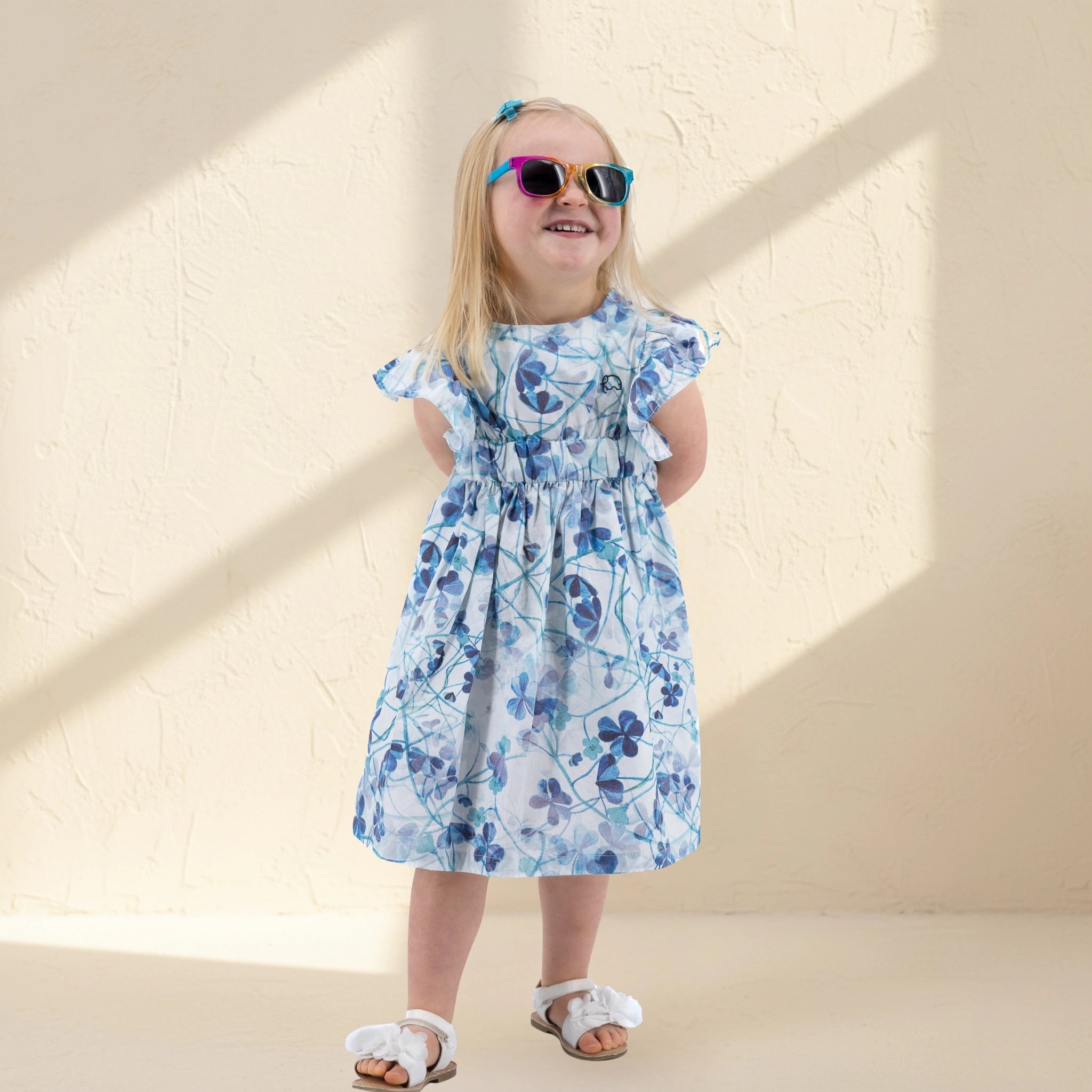Blue Floral Cotton Dress for Girls
