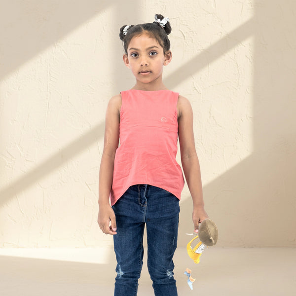 Tea Rose Cotton Bib Neck Top for Girls | Karee Sustainable Kidswear