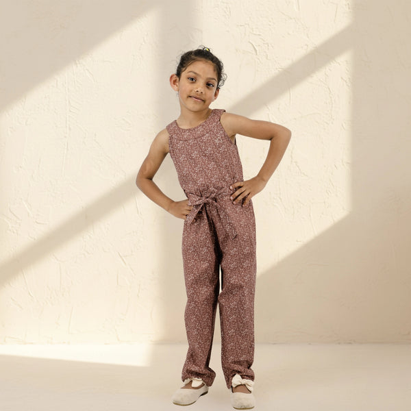 Cocoa Brown Cotton Jumpsuit for Girls | Karee Sustainable Kidswear