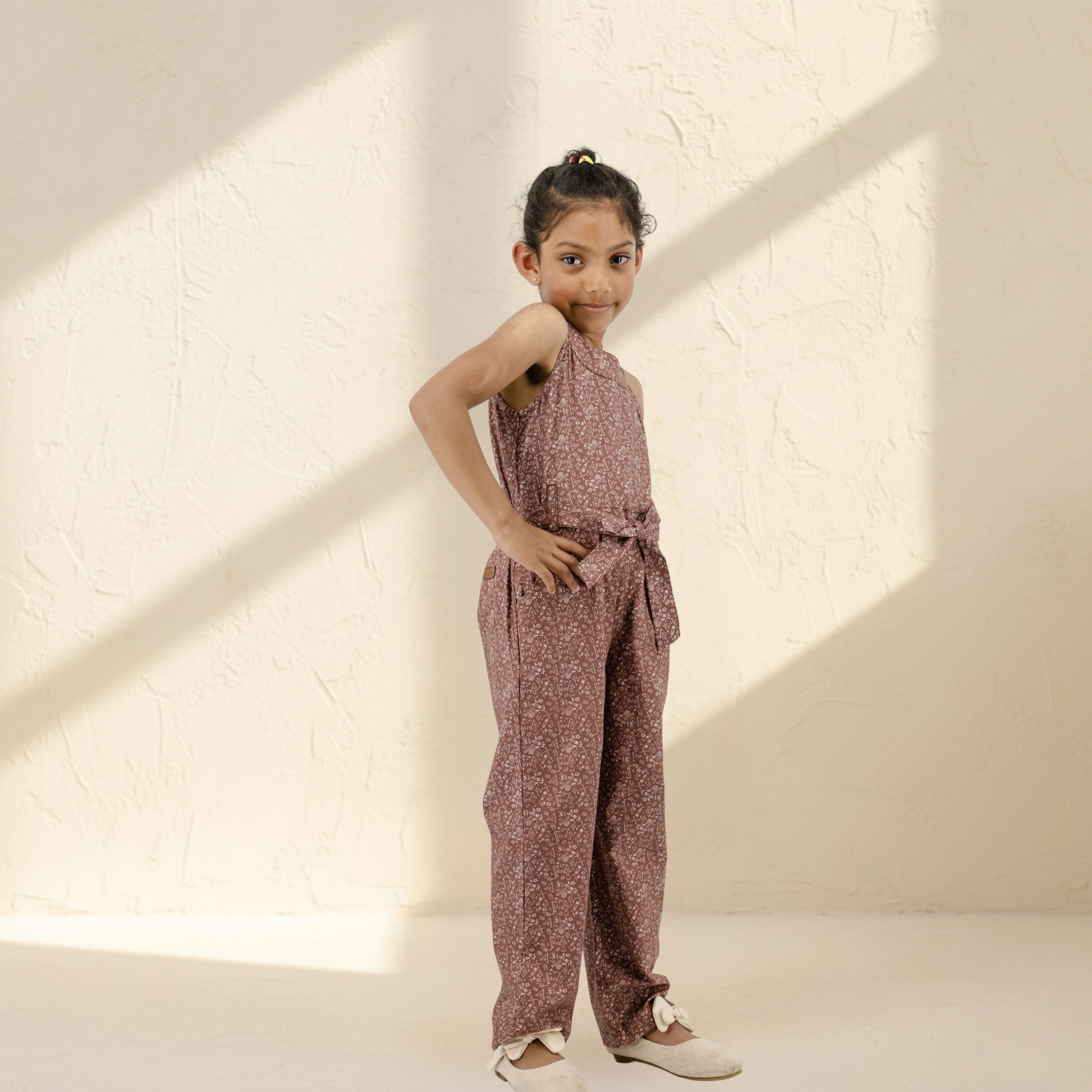 Cocoa Brown Cotton Jumpsuit for Girls | Karee Sustainable Kidswear Kids Karee