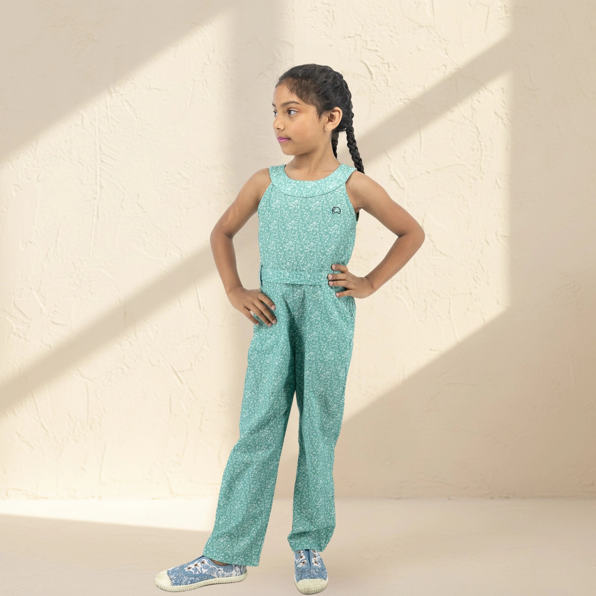 Smoke Green Cotton Jumpsuit for Girls | Karee Sustainable Kidswear Kids Karee
