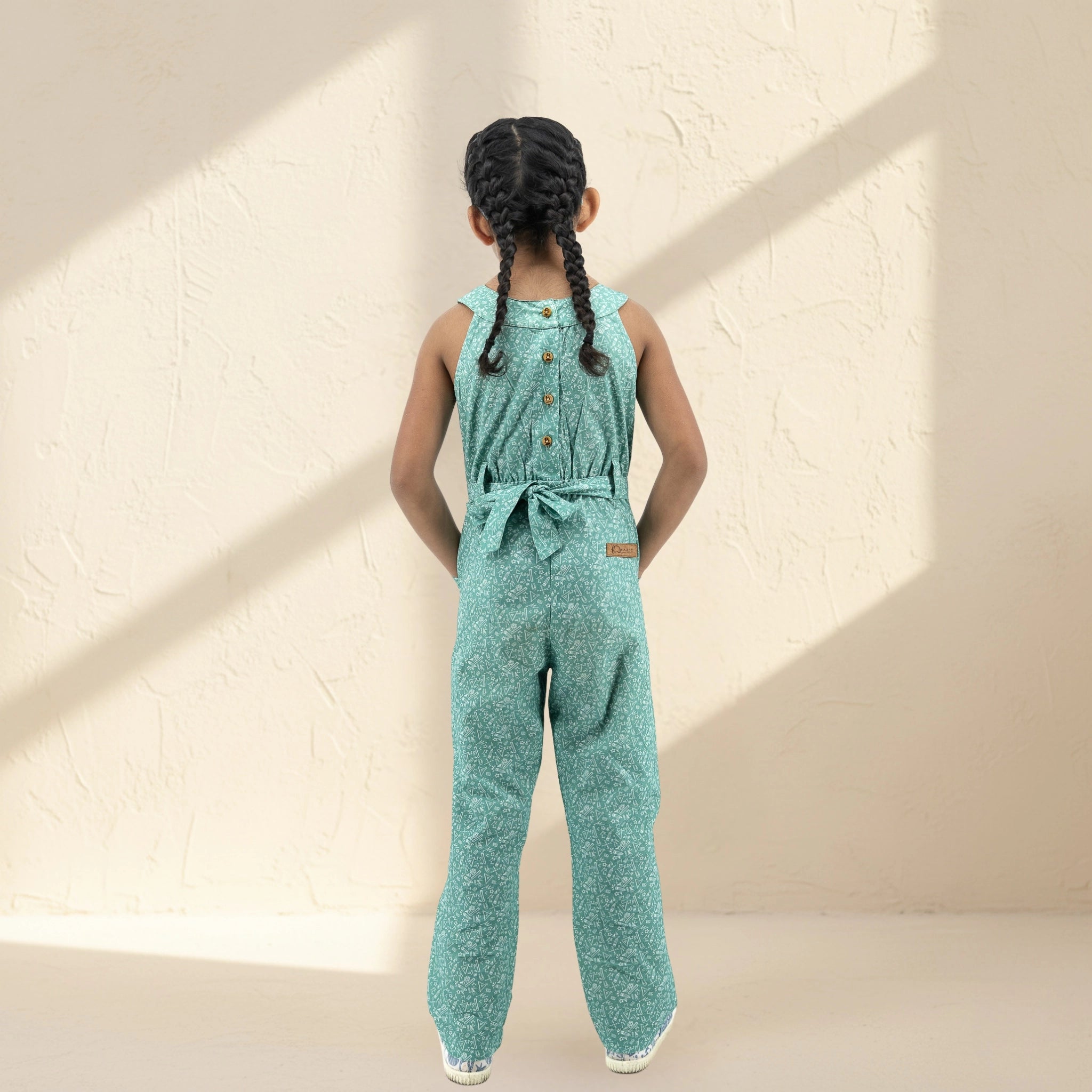 Smoke Green Cotton Jumpsuit for Girls | Karee Sustainable Kidswear Kids Karee