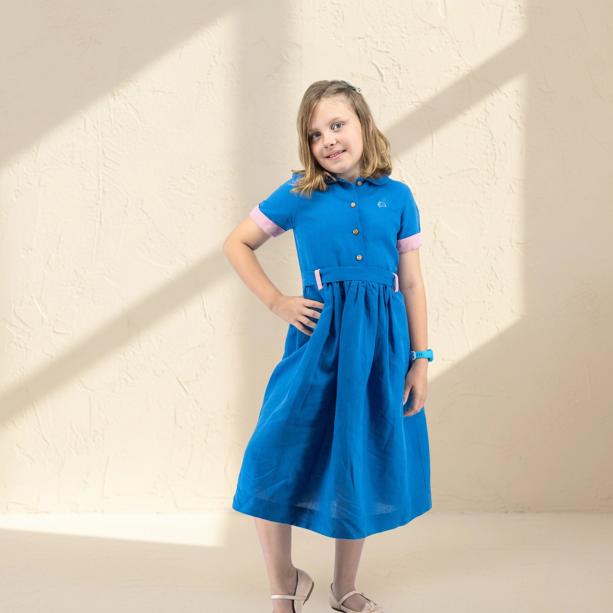 Parisian Blue Linen Dress for Girls | Karee Sustainable Kidswear Kids Karee