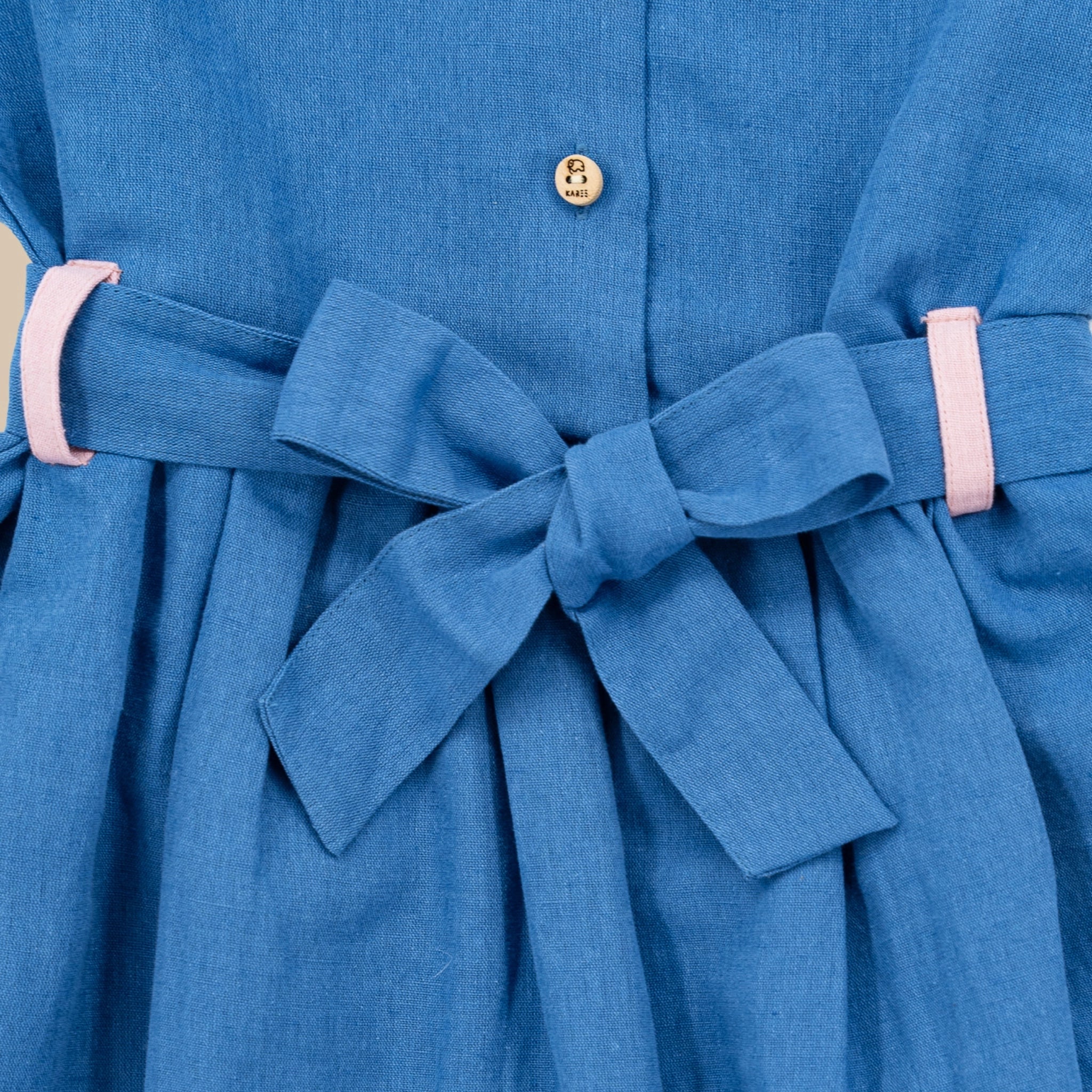 Parisian Blue Linen Dress for Girls | Karee Sustainable Kidswear Kids Karee