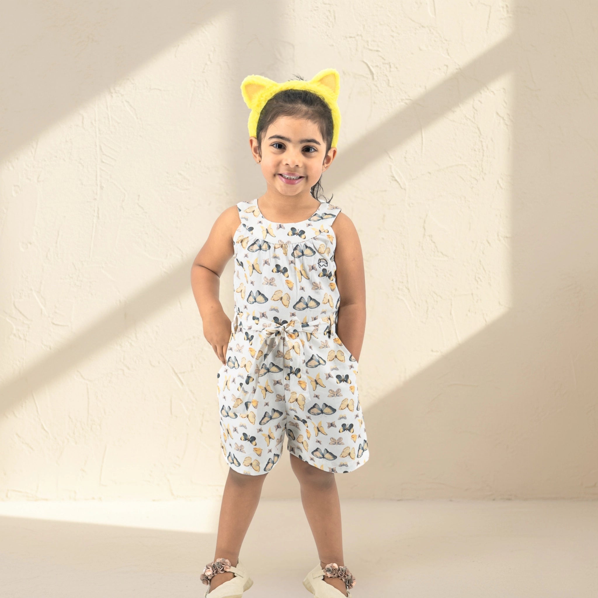 White Cotton Play Suit for Girls | Karee Sustainable Kidswear