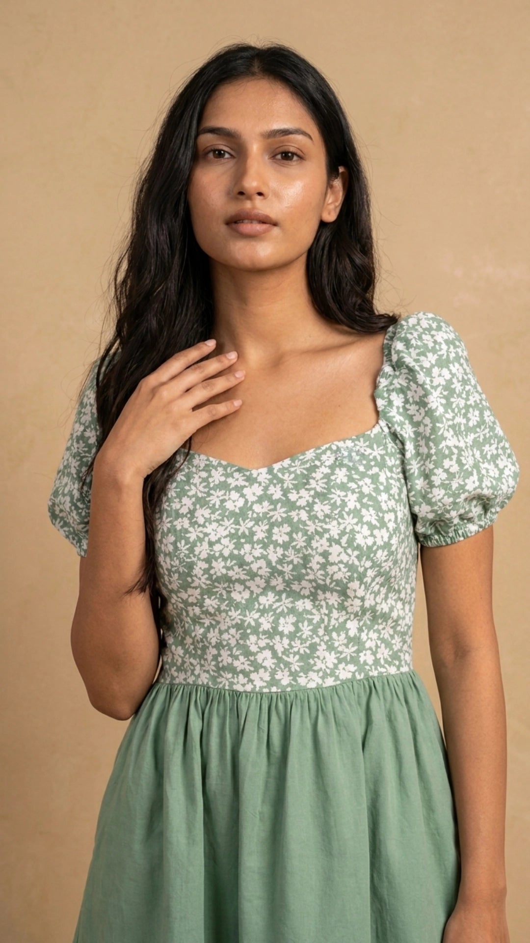 Green Floral Fit and Flare Cotton Linen Dress for Women India | Karee Women Karee