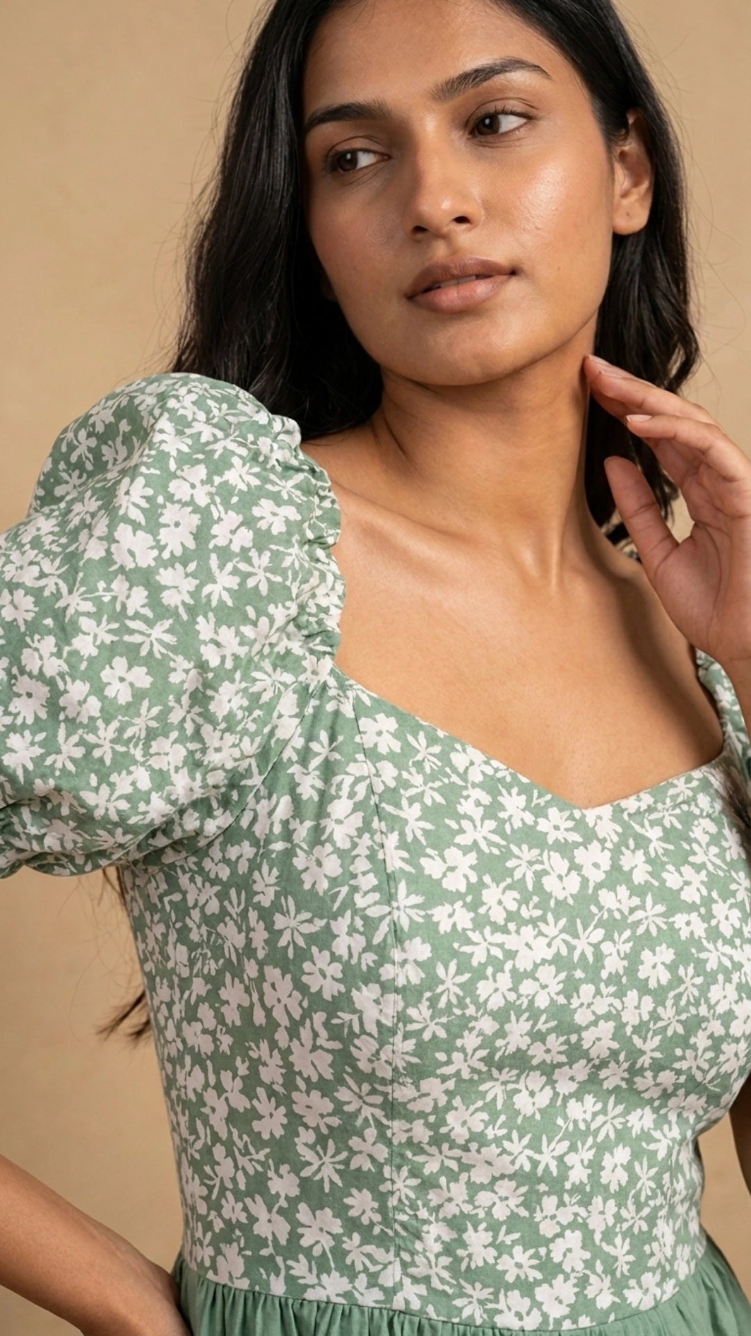 Green Floral Fit and Flare Cotton Linen Dress for Women India | Karee XL Women Karee