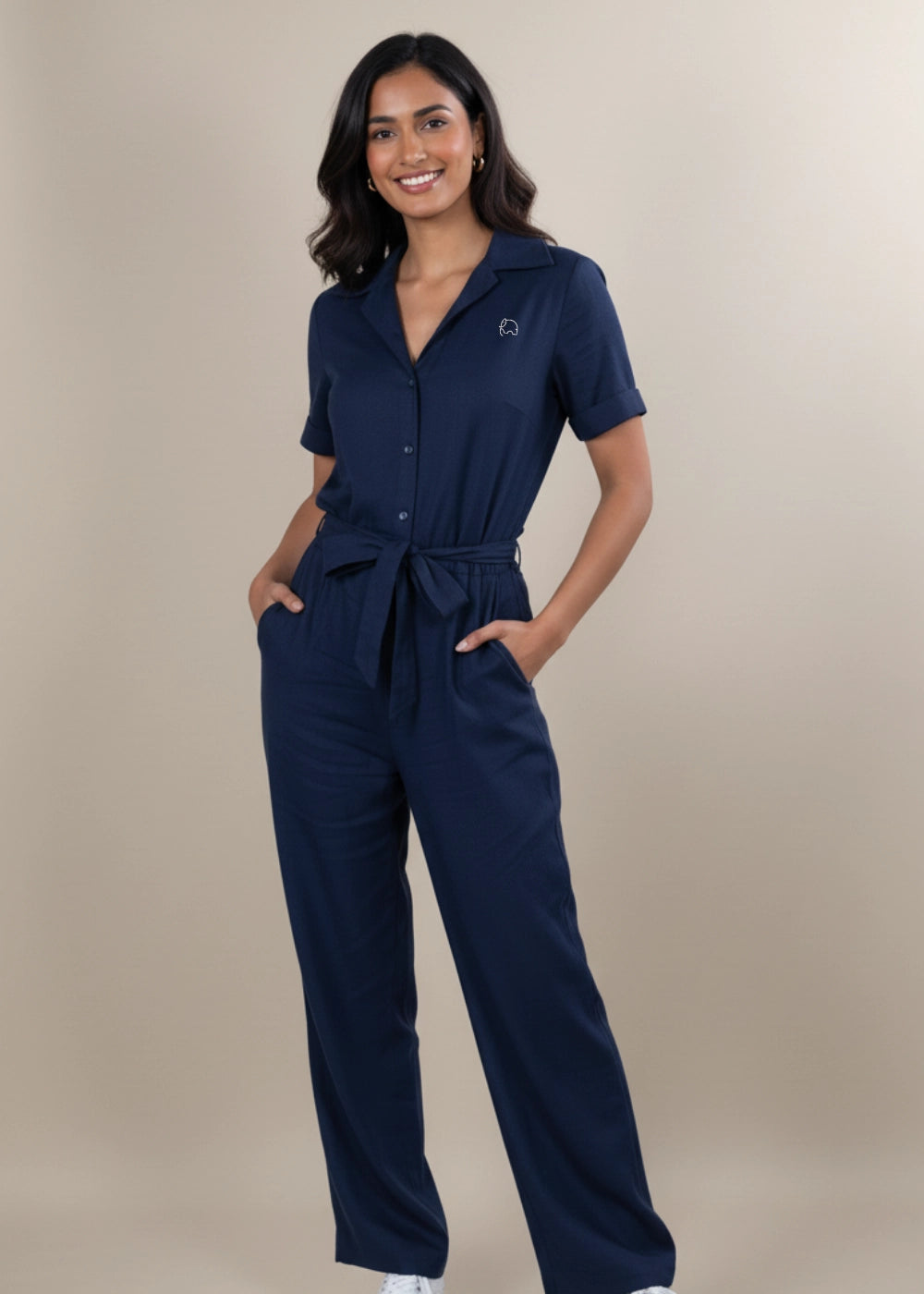 Midnight Blue Elegance Linen Viscose Jumpsuit Women Karee