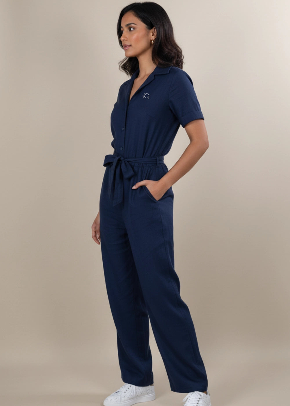 Midnight Blue Elegance Linen Viscose Jumpsuit