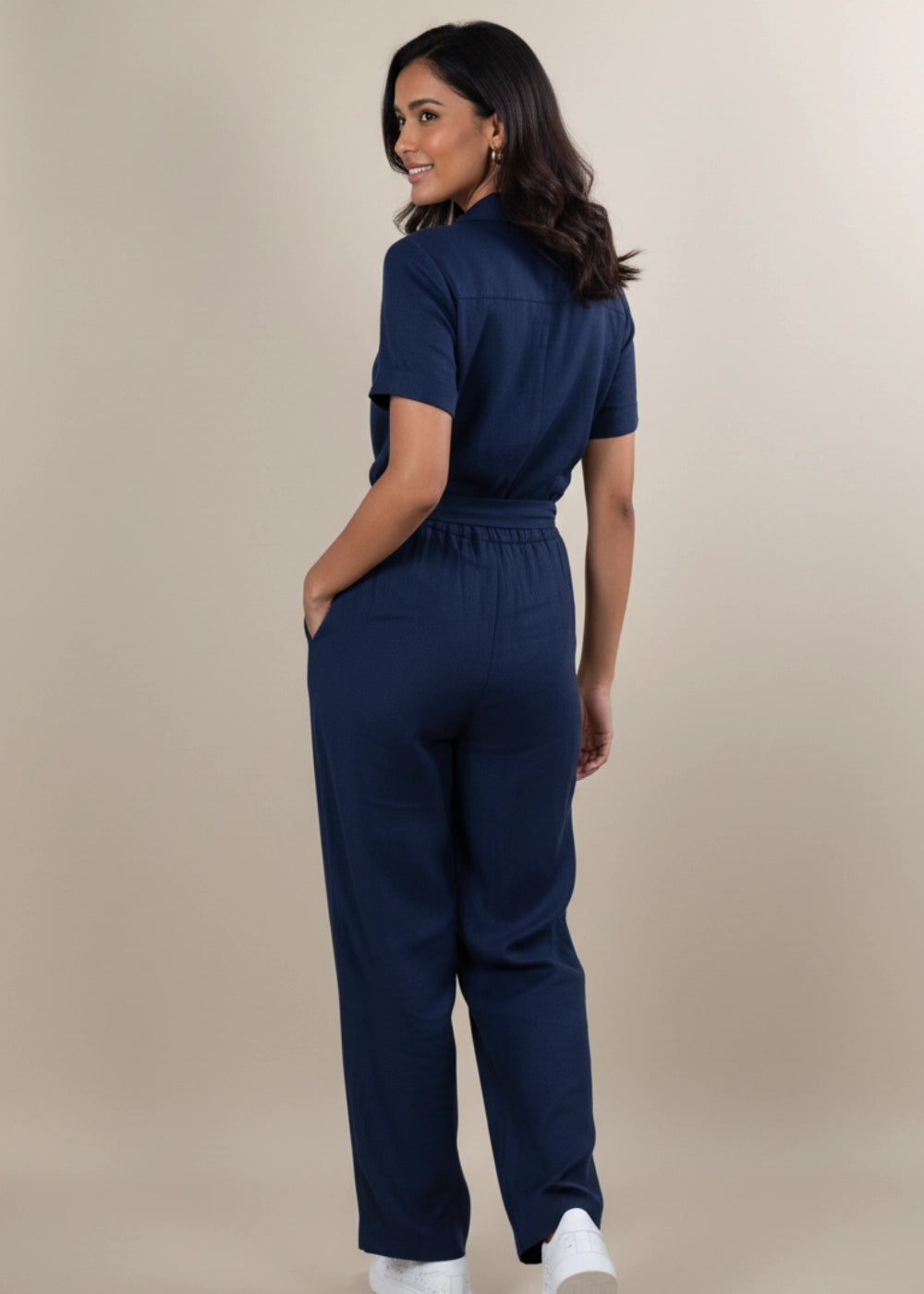 Midnight Blue Elegance Linen Viscose Jumpsuit