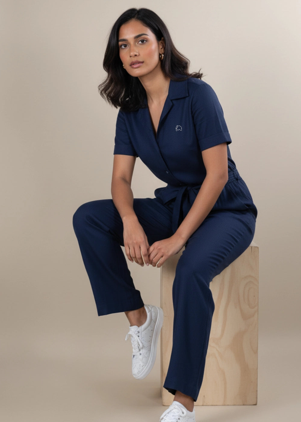 Midnight Blue Elegance Linen Viscose Jumpsuit