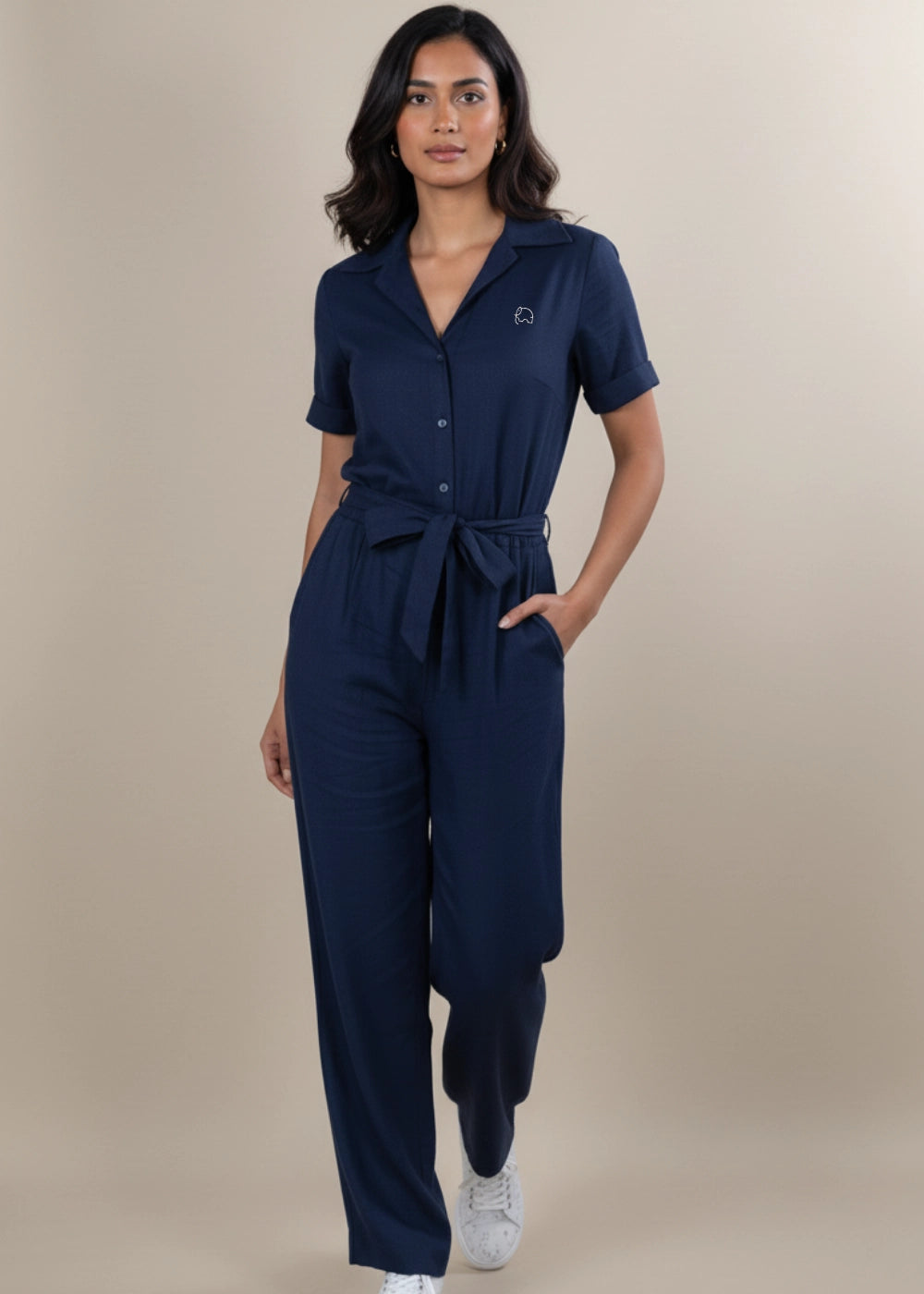 Midnight Blue Elegance Linen Viscose Jumpsuit