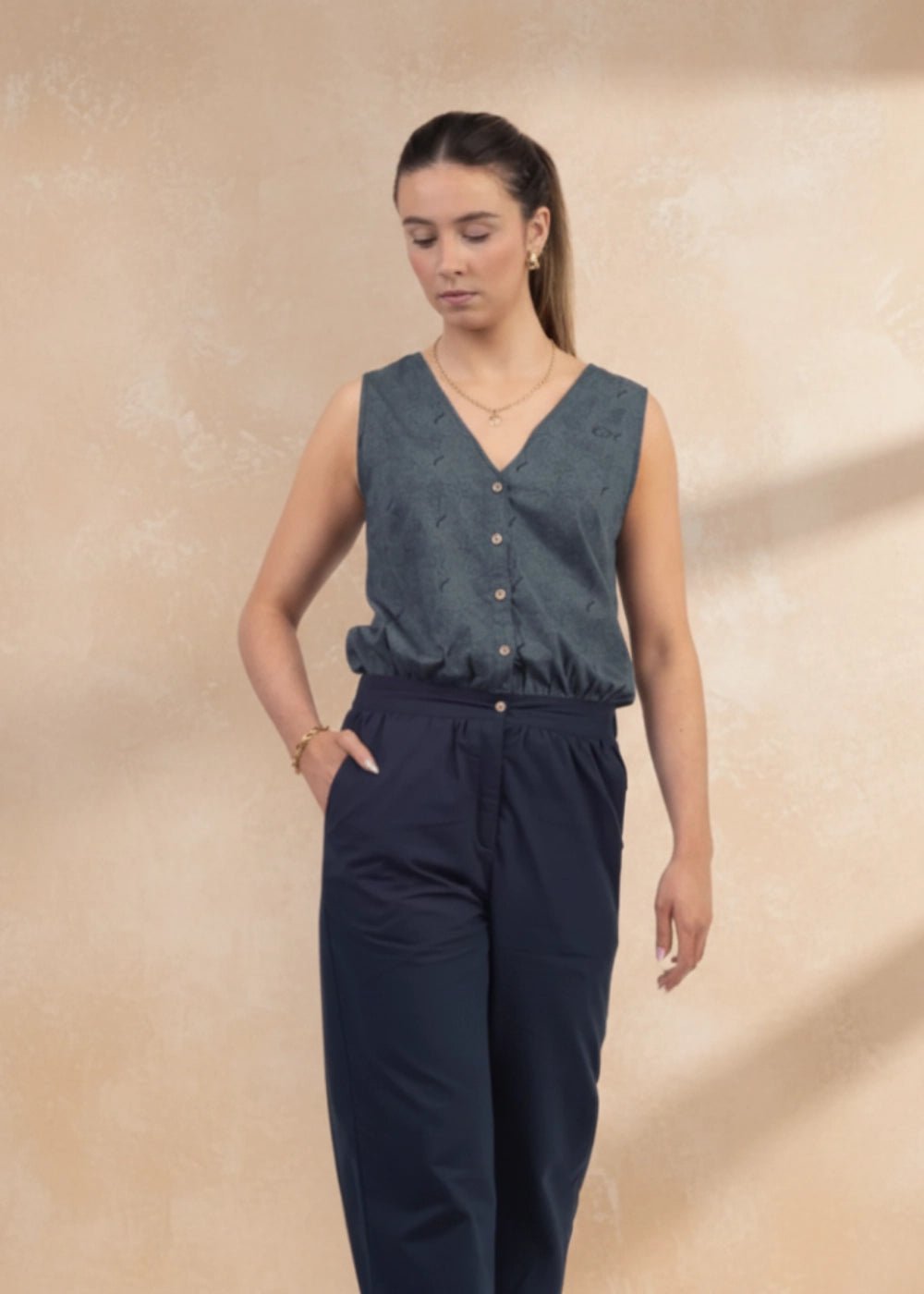 Prussian Blue Ajrakh-Inspired Cotton Jumpsuit | Limited Edition by Karee Women Karee
