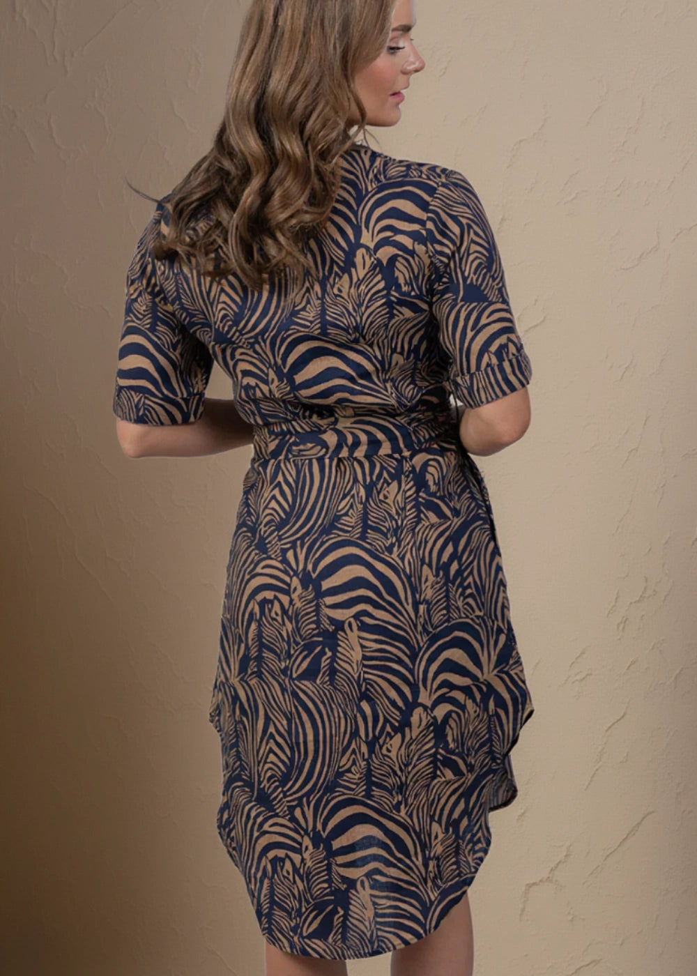 Navy Nights Golden Leaves Linen Shirt Dress