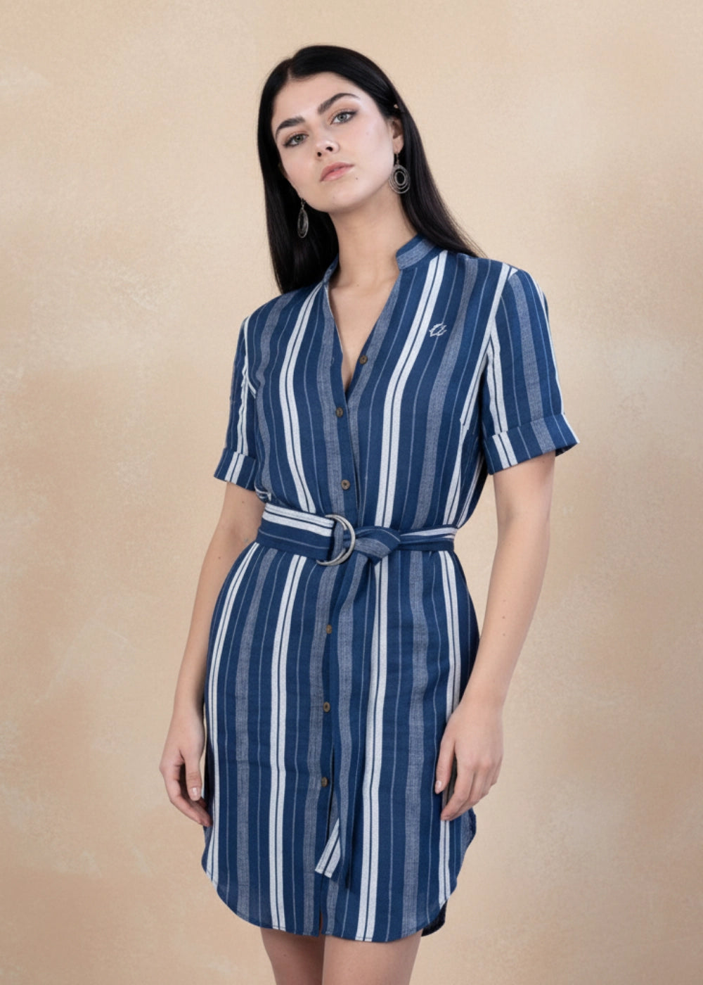 Navy Khadi Linen Shirt Dress Women Karee