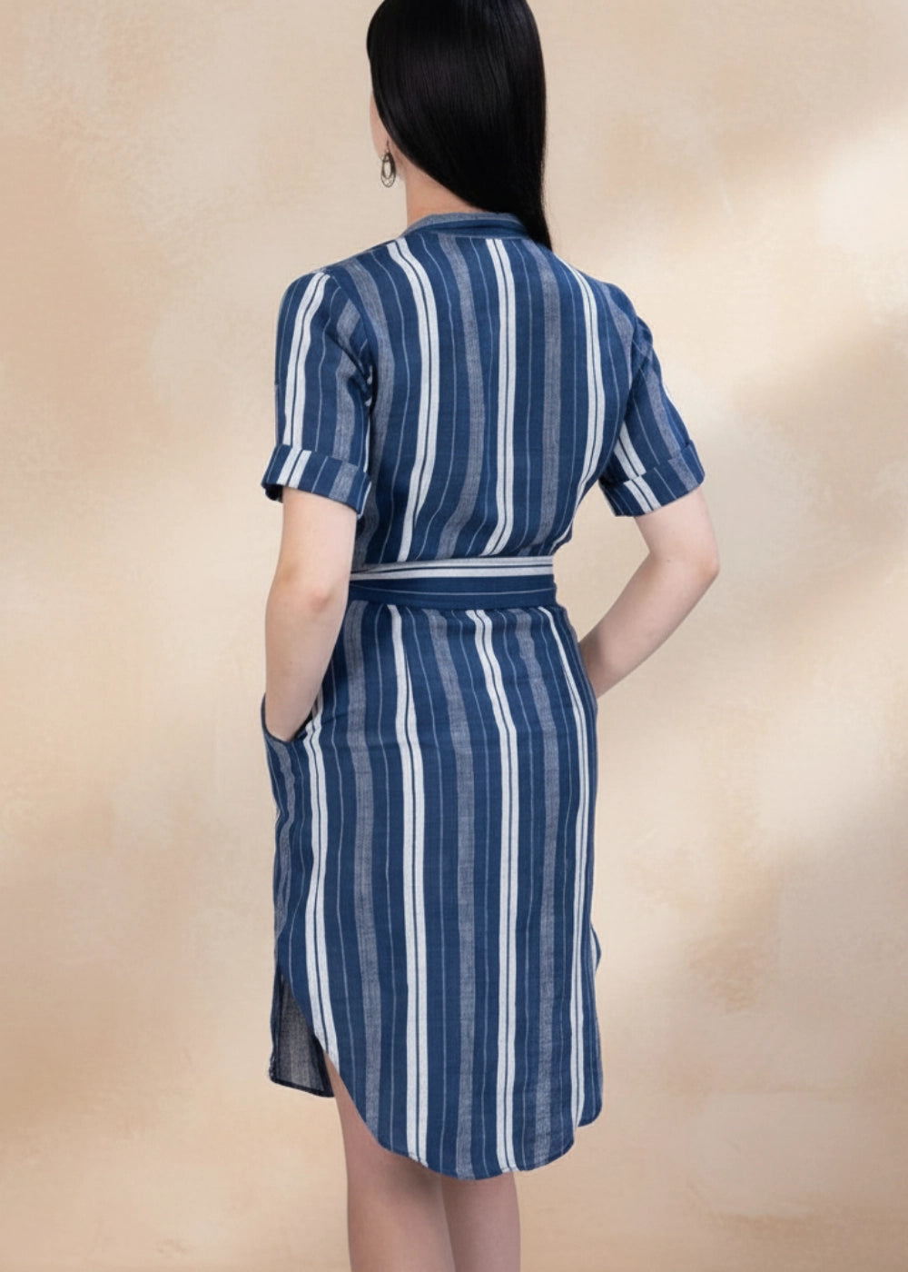 Navy Khadi Linen Shirt Dress Women Karee