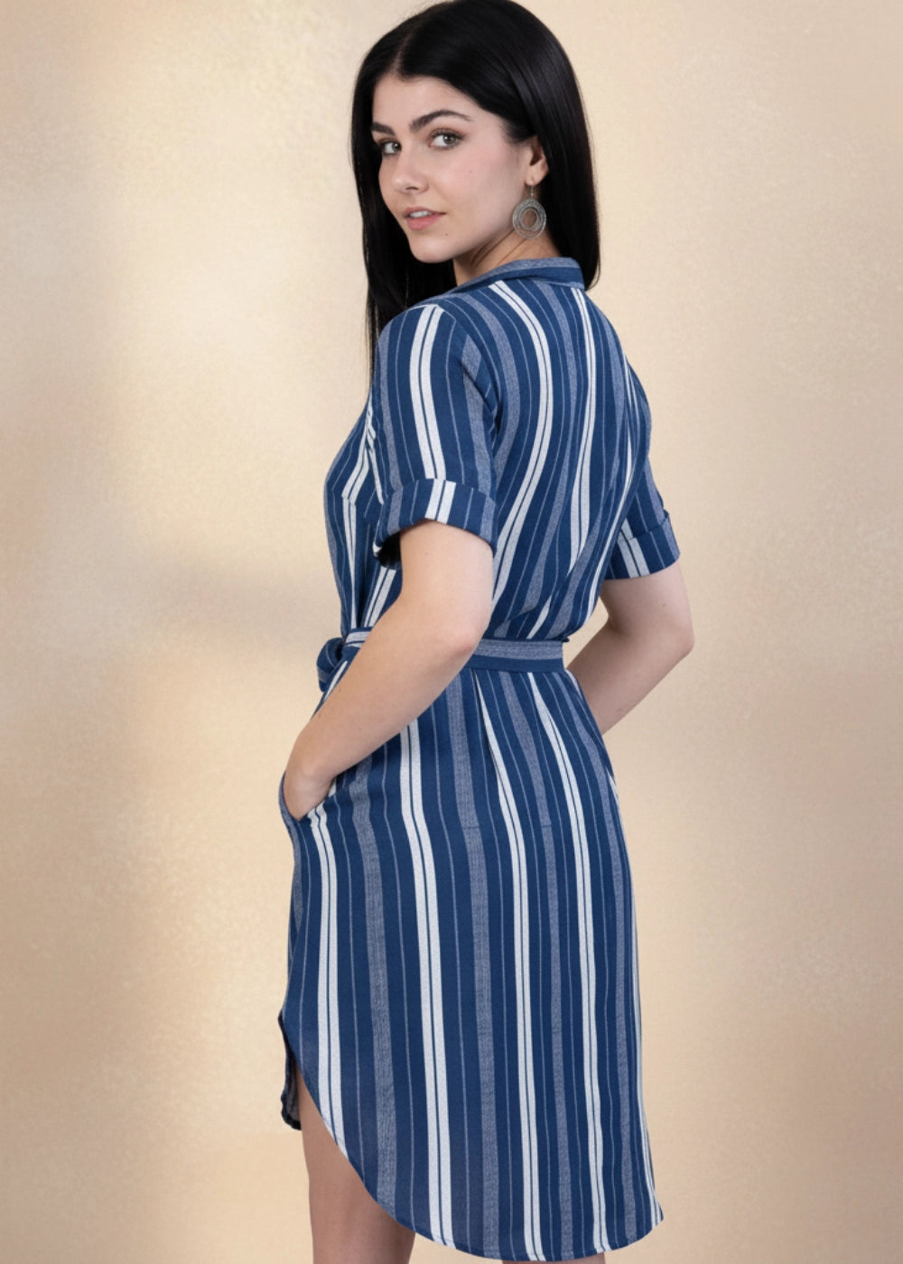 Navy Khadi Linen Shirt Dress Women Karee