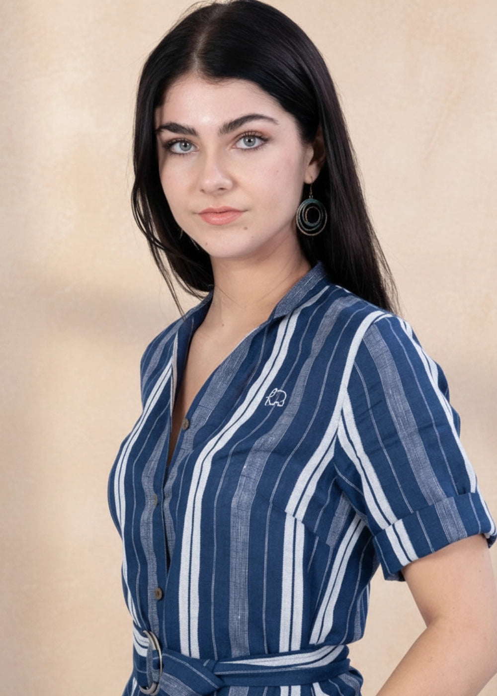 Navy Khadi Linen Shirt Dress Women Karee