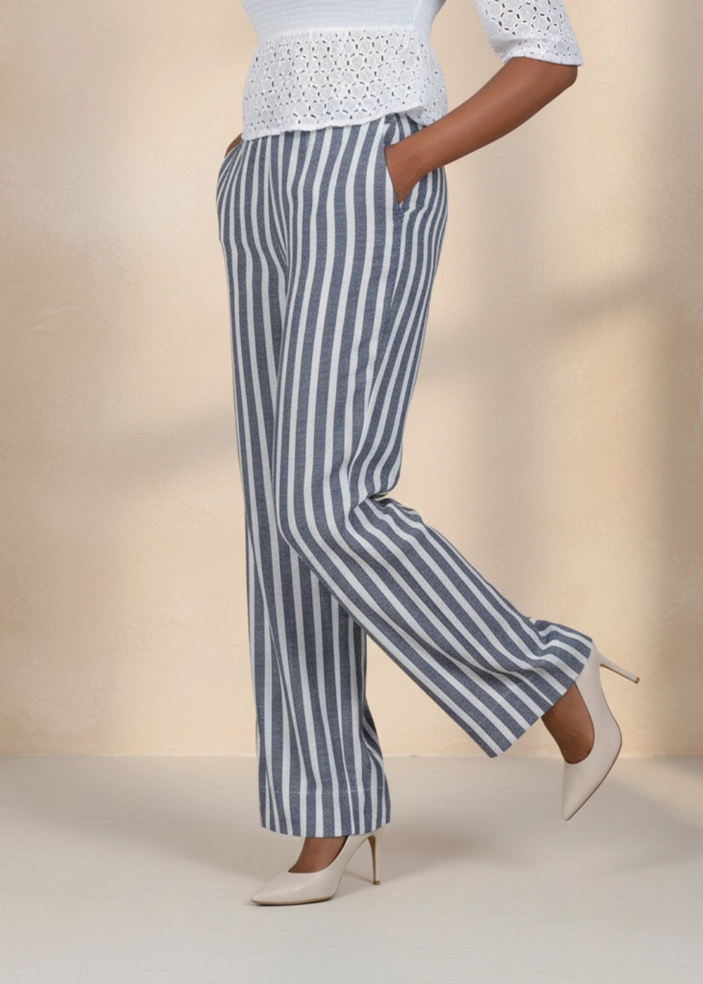Monochrome Striped Linen Trousers Women Karee