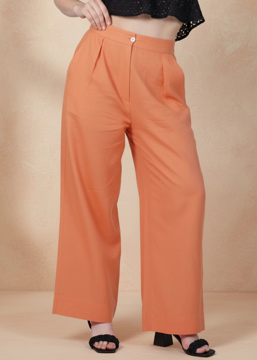 Deep Saffron Wide-Leg Linen Trousers Women Karee