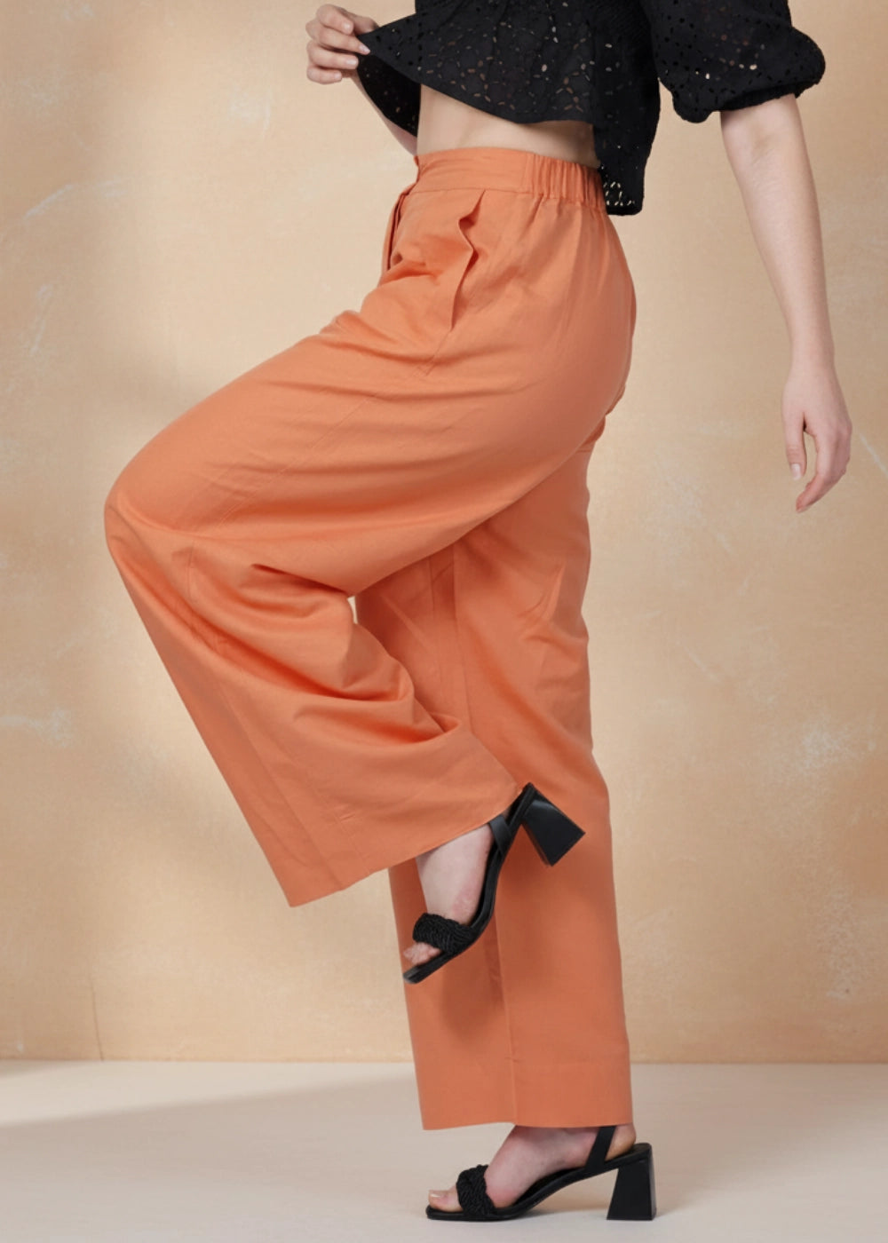 Deep Saffron Wide-Leg Linen Trousers Women Karee