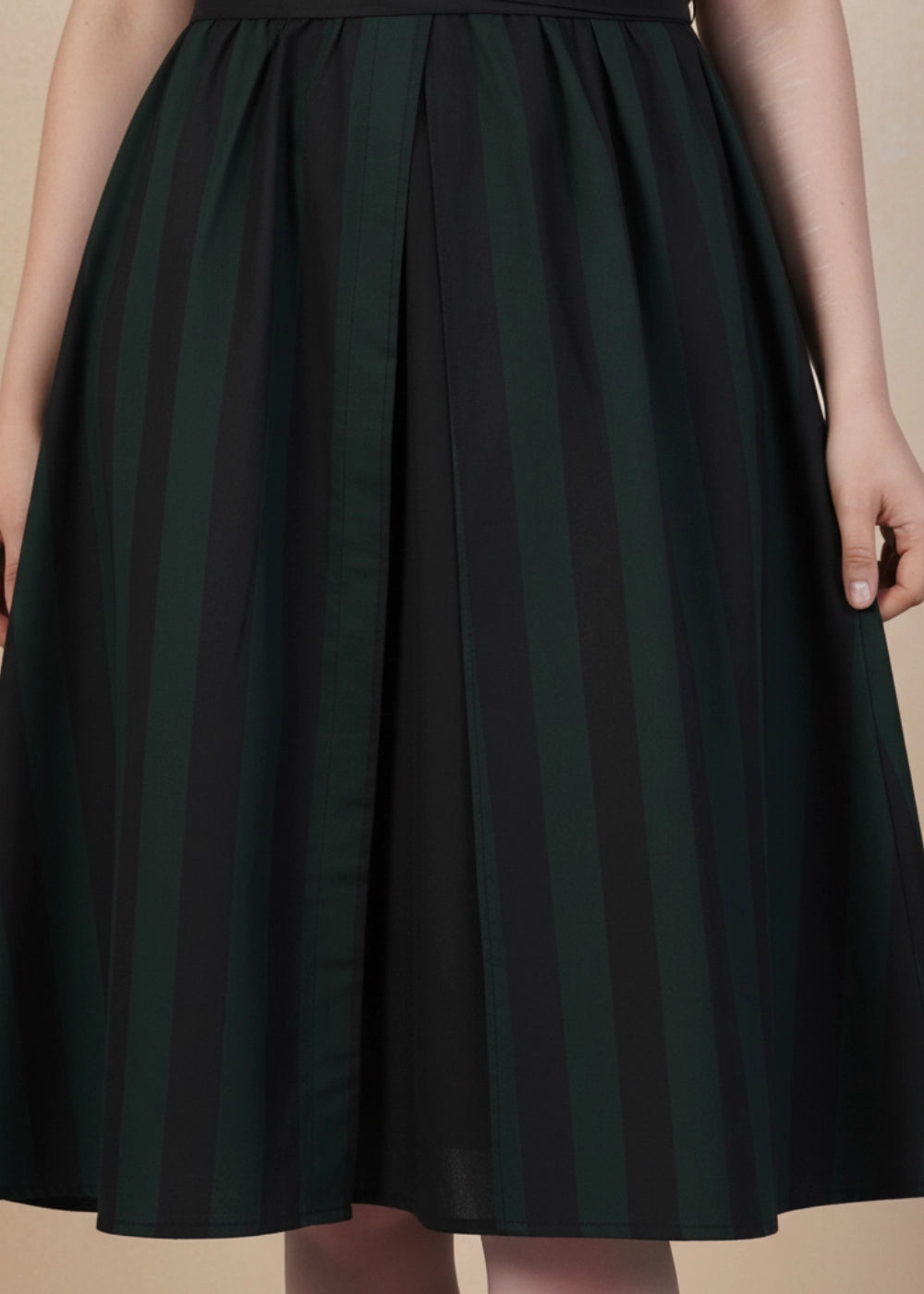 Green & Black Striped Elegance Slit Dress