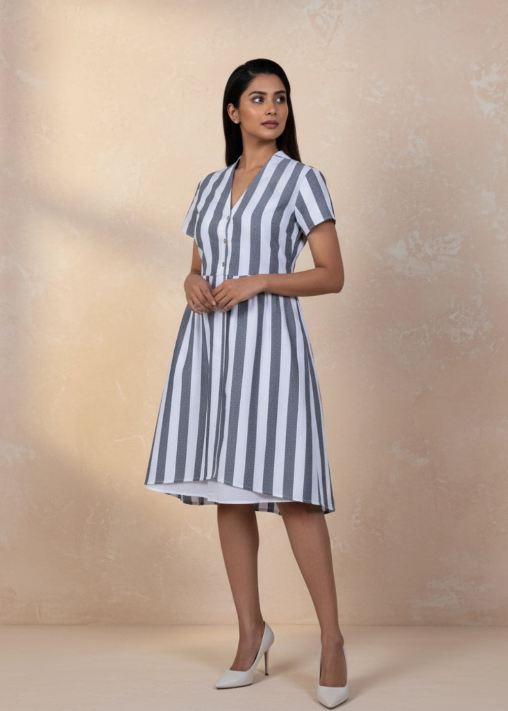 grey white striped dress sequin bodice homecoming dress main image 0