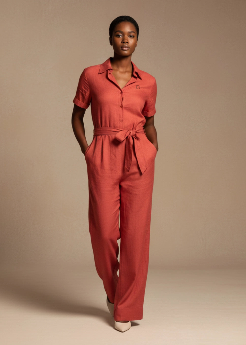 Milano Red Serenity Linen–Viscose Jumpsuit