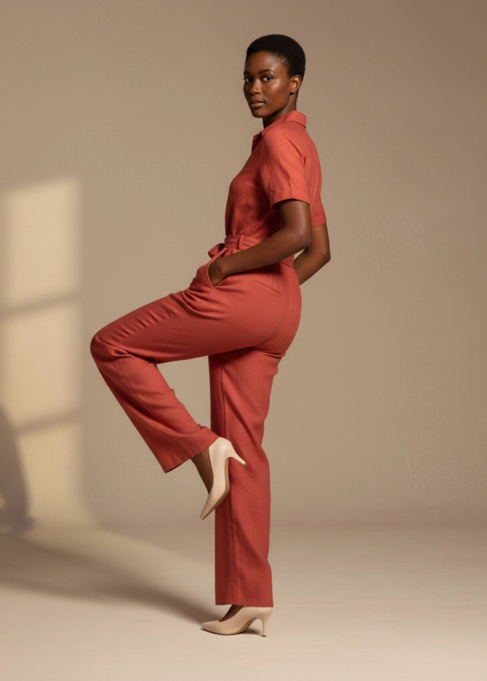 Milano Red Serenity Linen–Viscose Jumpsuit
