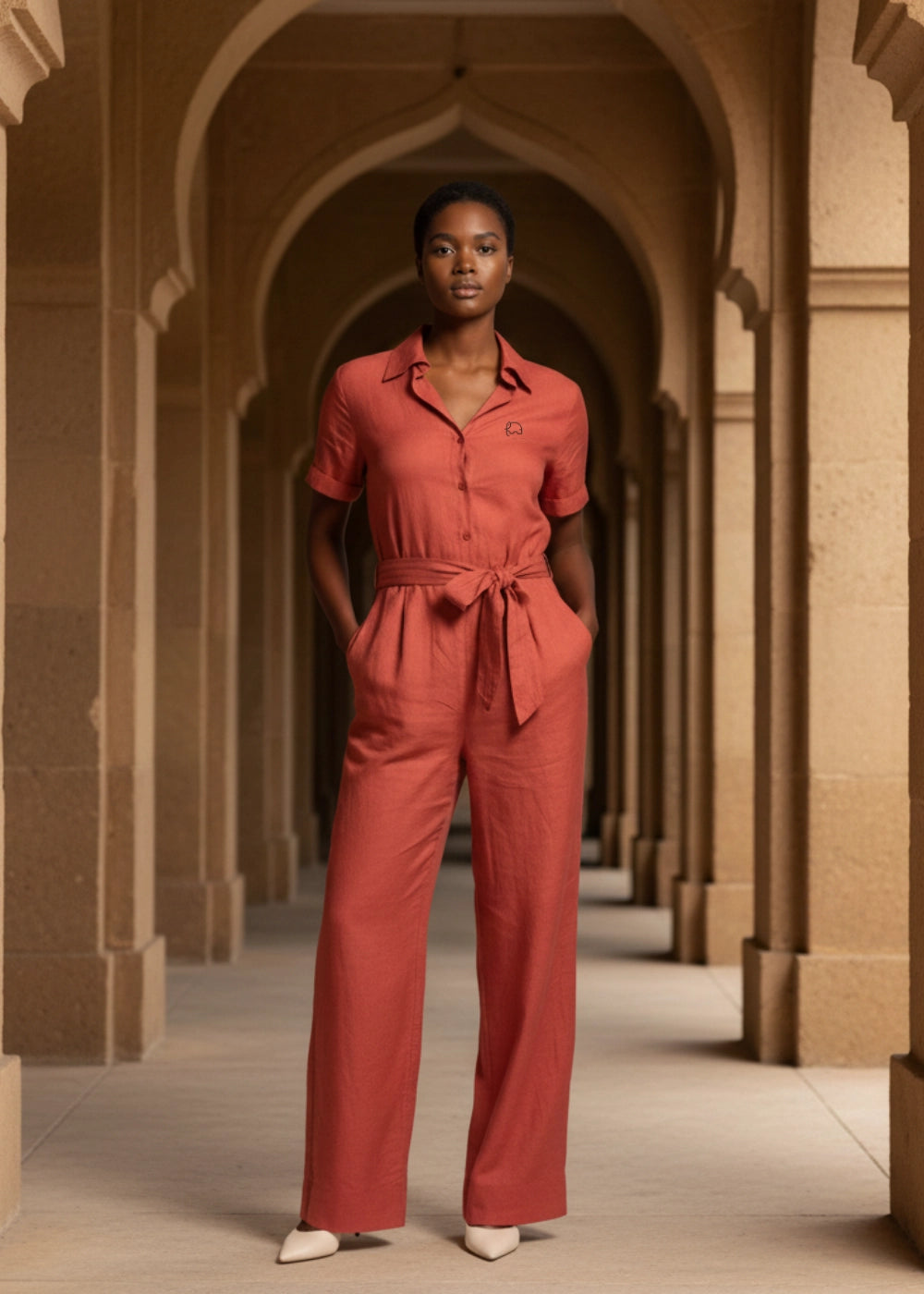 Milano Red Serenity Linen–Viscose Jumpsuit