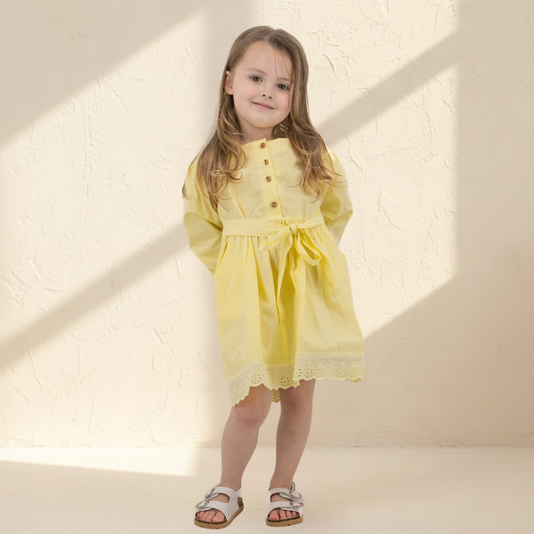 Yellow Puff Sleeve Cotton Dress for Girls | Karee Sustainable Kidswear