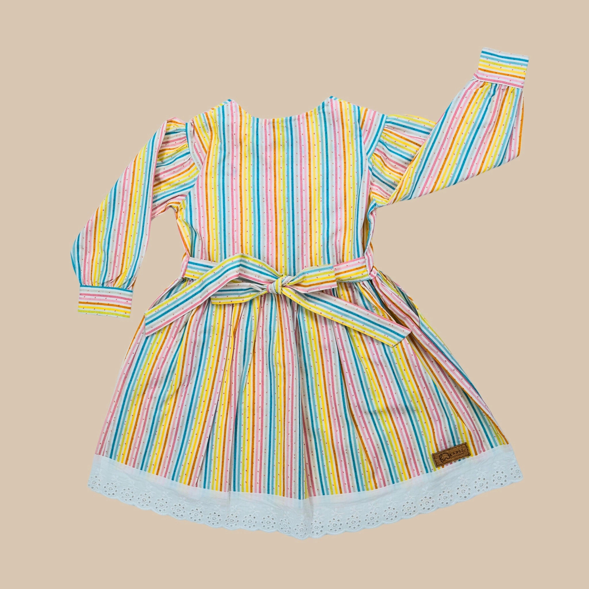White Striped Puff Sleeve Cotton Dress for Girls | Karee Sustainable Kidswear Kids Karee