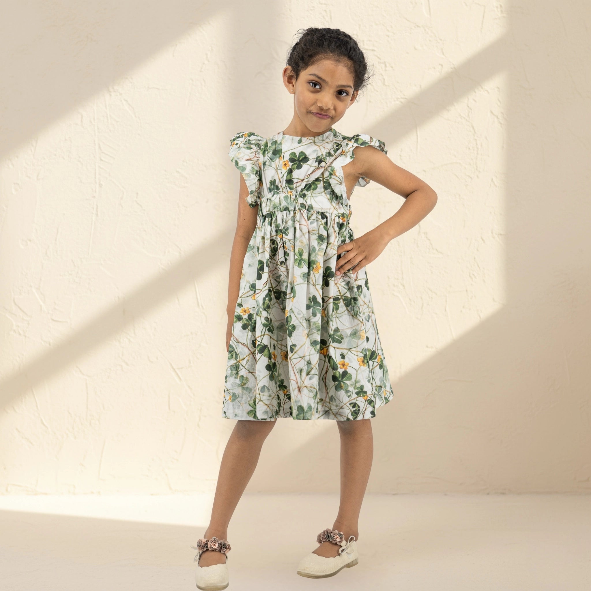 Green Floral Cotton Dress for Girls | Karee Sustainable Kidswear Kids Karee