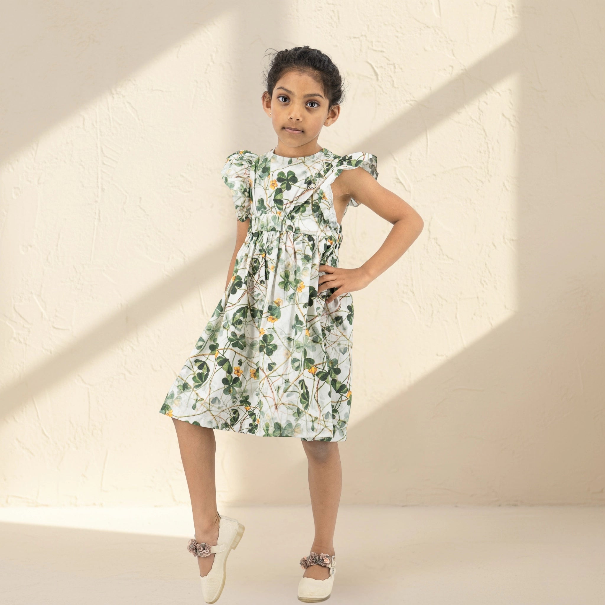 Green Floral Cotton Dress for Girls | Karee Sustainable Kidswear Kids Karee