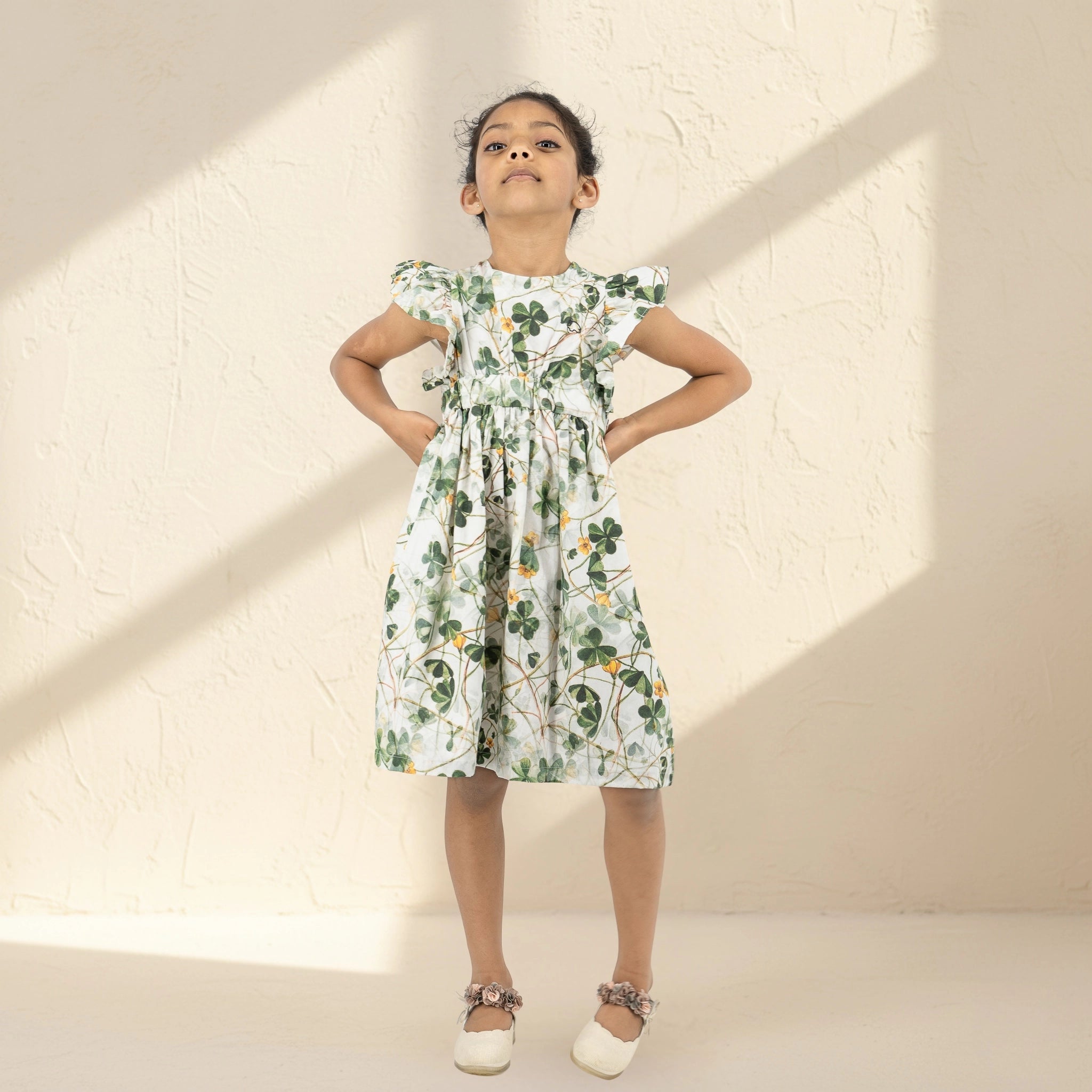 Green Floral Cotton Dress for Girls | Karee Sustainable Kidswear Kids Karee