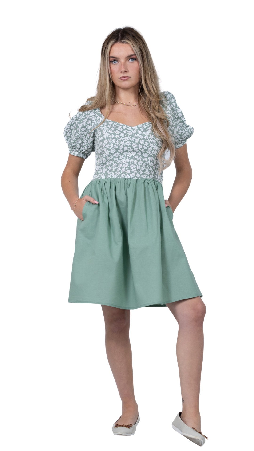 Sirocco Blooms Green Frock Dress
