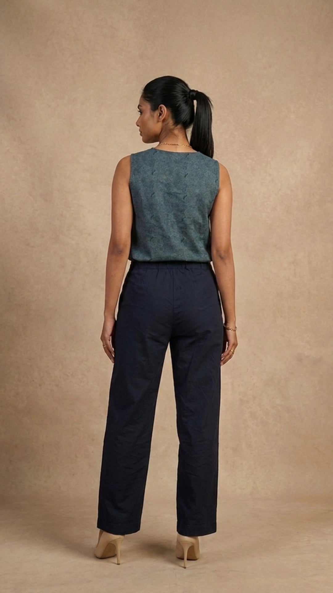 Prussian Blue Ajrakh-Inspired Cotton Jumpsuit for Women India | Karee Women Karee