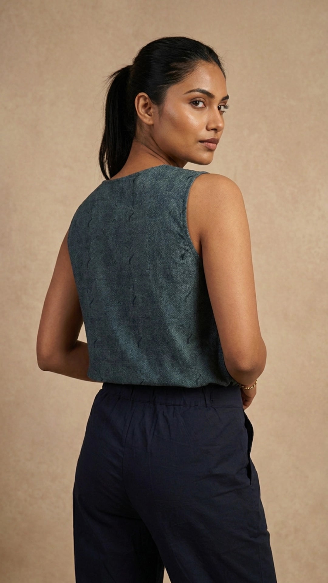 Prussian Blue Ajrakh-Inspired Cotton Jumpsuit for Women India | Karee Women Karee