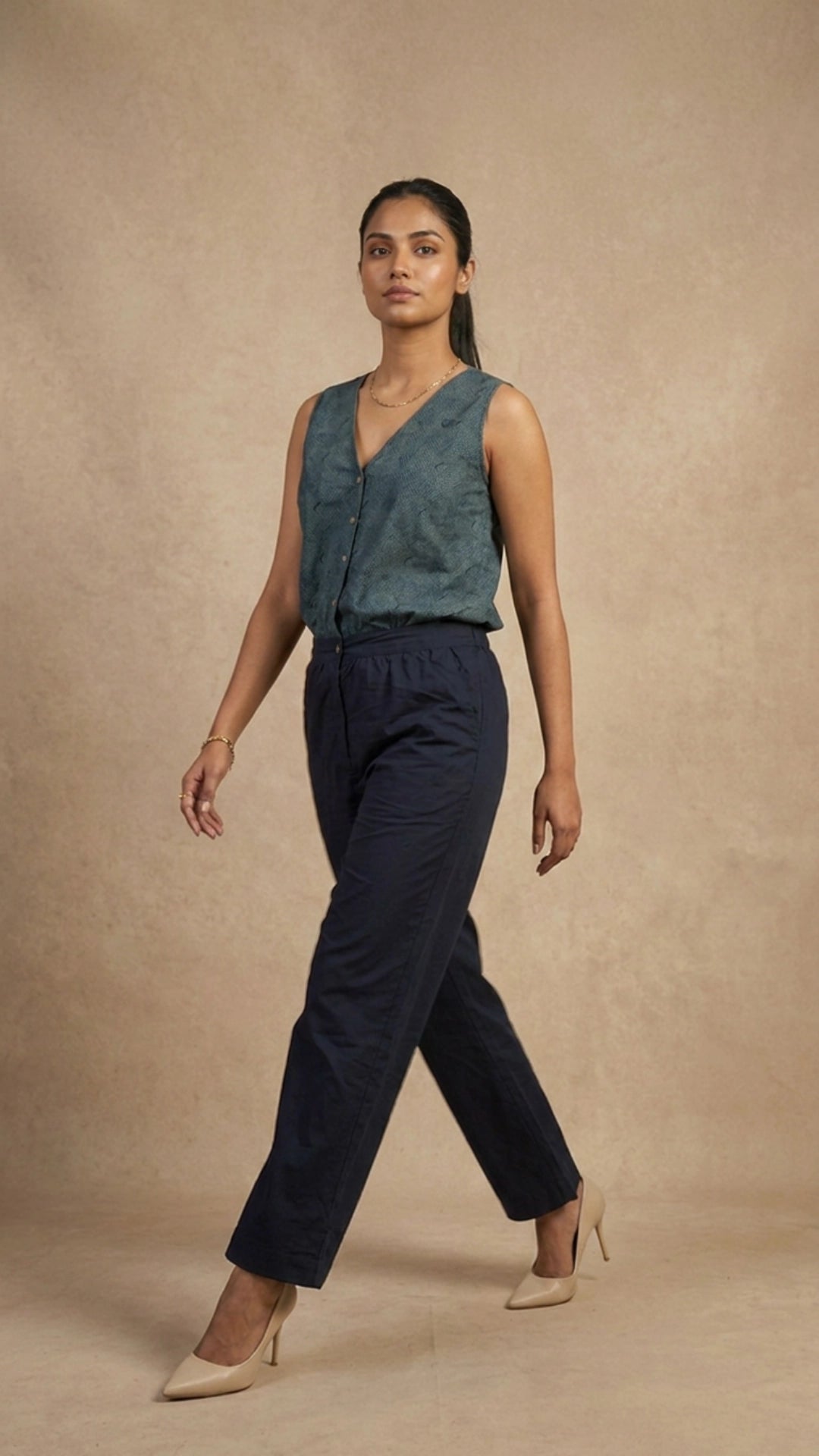 Prussian Blue Ajrakh-Inspired Cotton Jumpsuit for Women India | Karee Women Karee