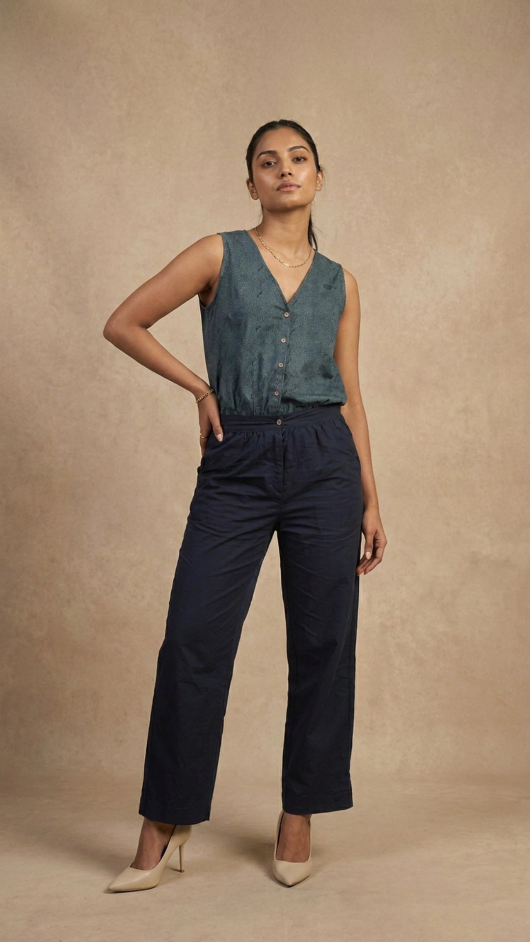 Prussian Blue Ajrakh-Inspired Cotton Jumpsuit for Women India | Karee Women Karee