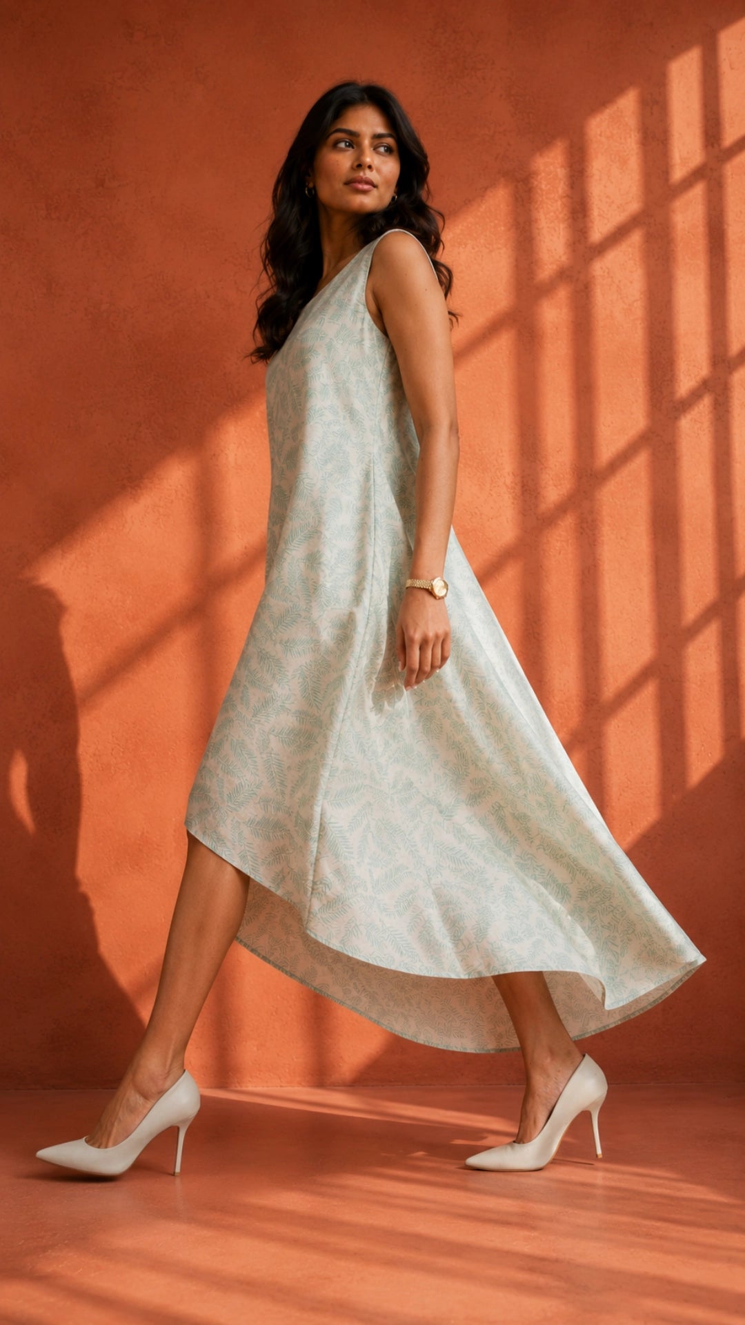 Blue Botanical Print High-Low Linen Cotton Dress for Women India | Karee Women Karee