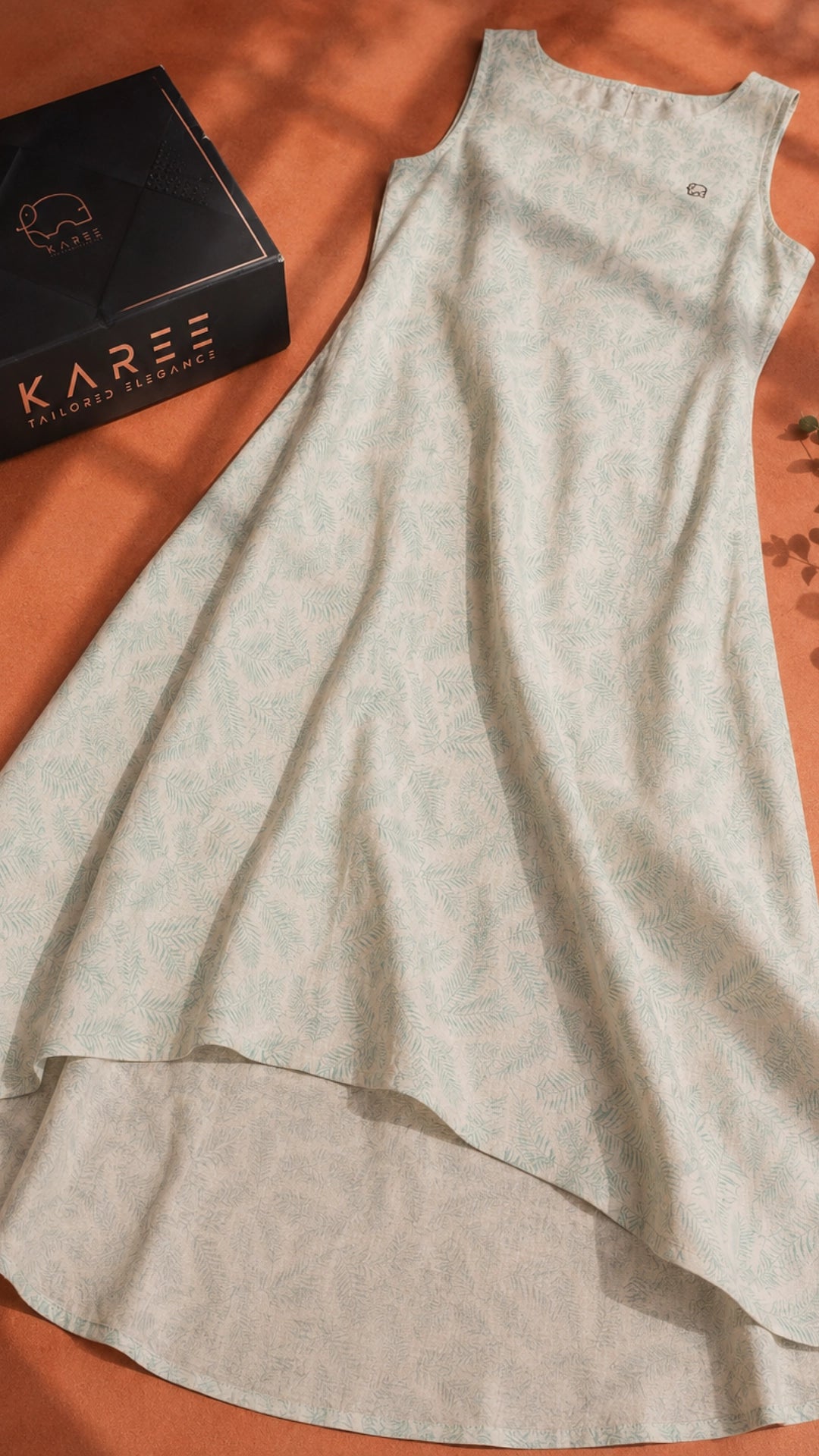 Blue Botanical Print High-Low Linen Cotton Dress for Women India | Karee Women Karee