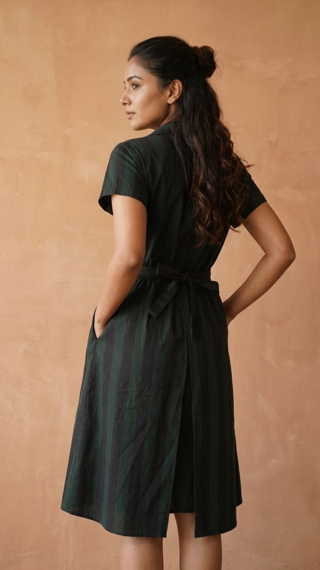 Green Black Stripe Slit Midi Dress for Women India | Karee Women Karee