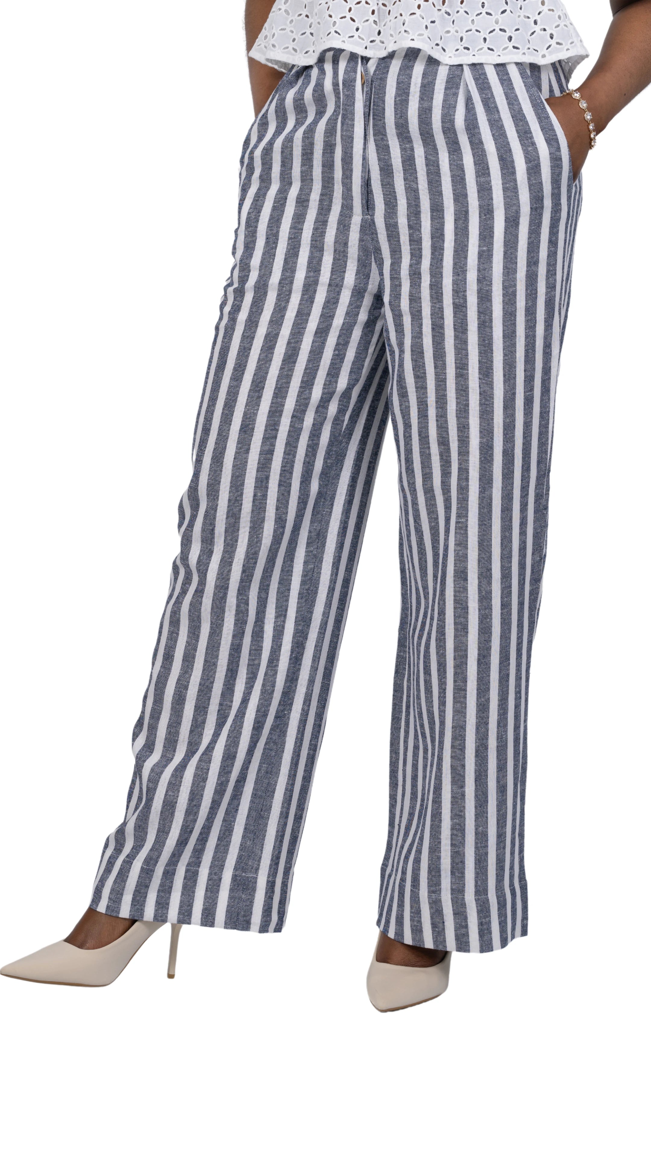 Monochrome Striped Linen Trousers - Sustainable UK