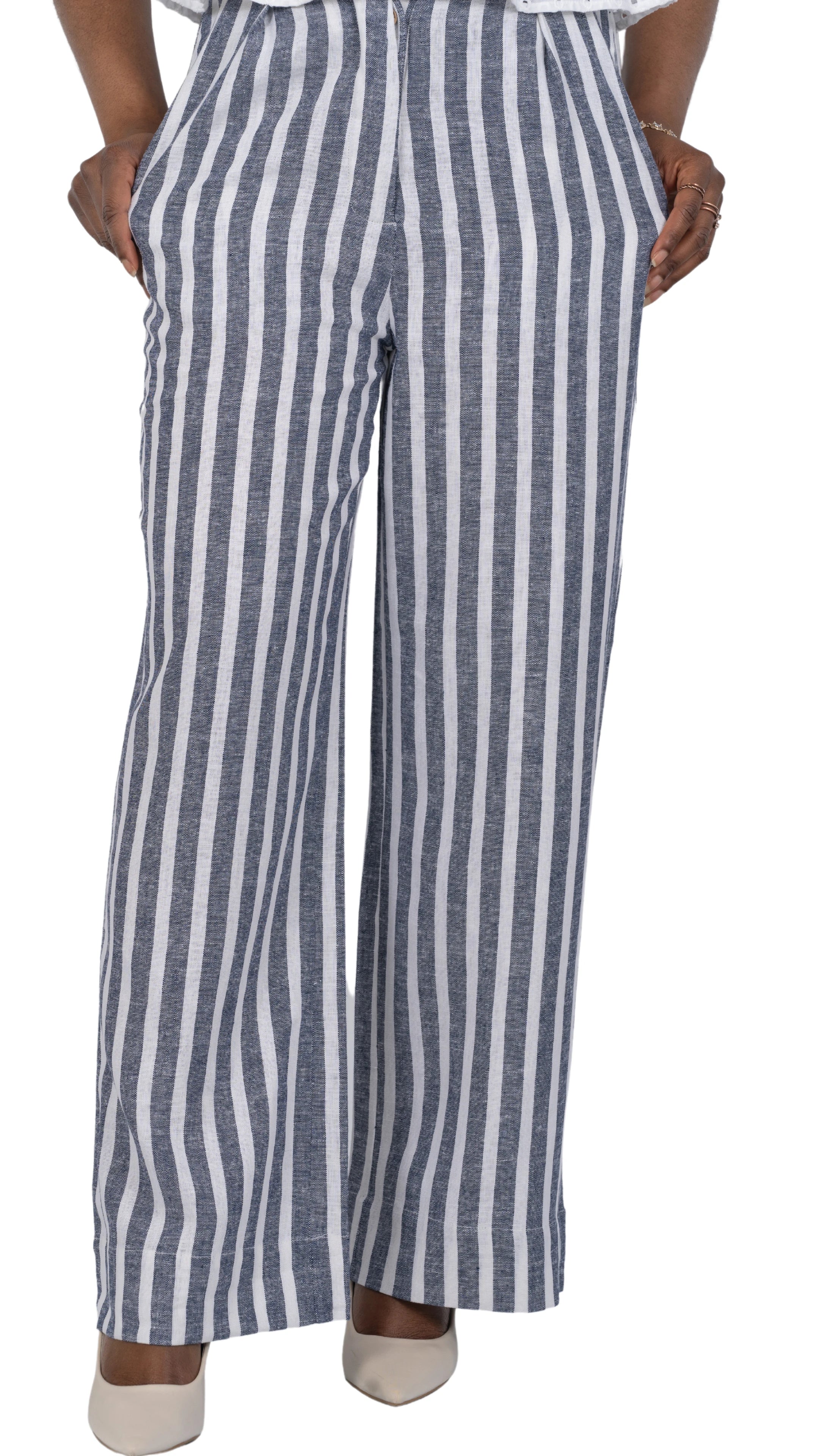 Monochrome Striped Linen Trousers - Sustainable UK