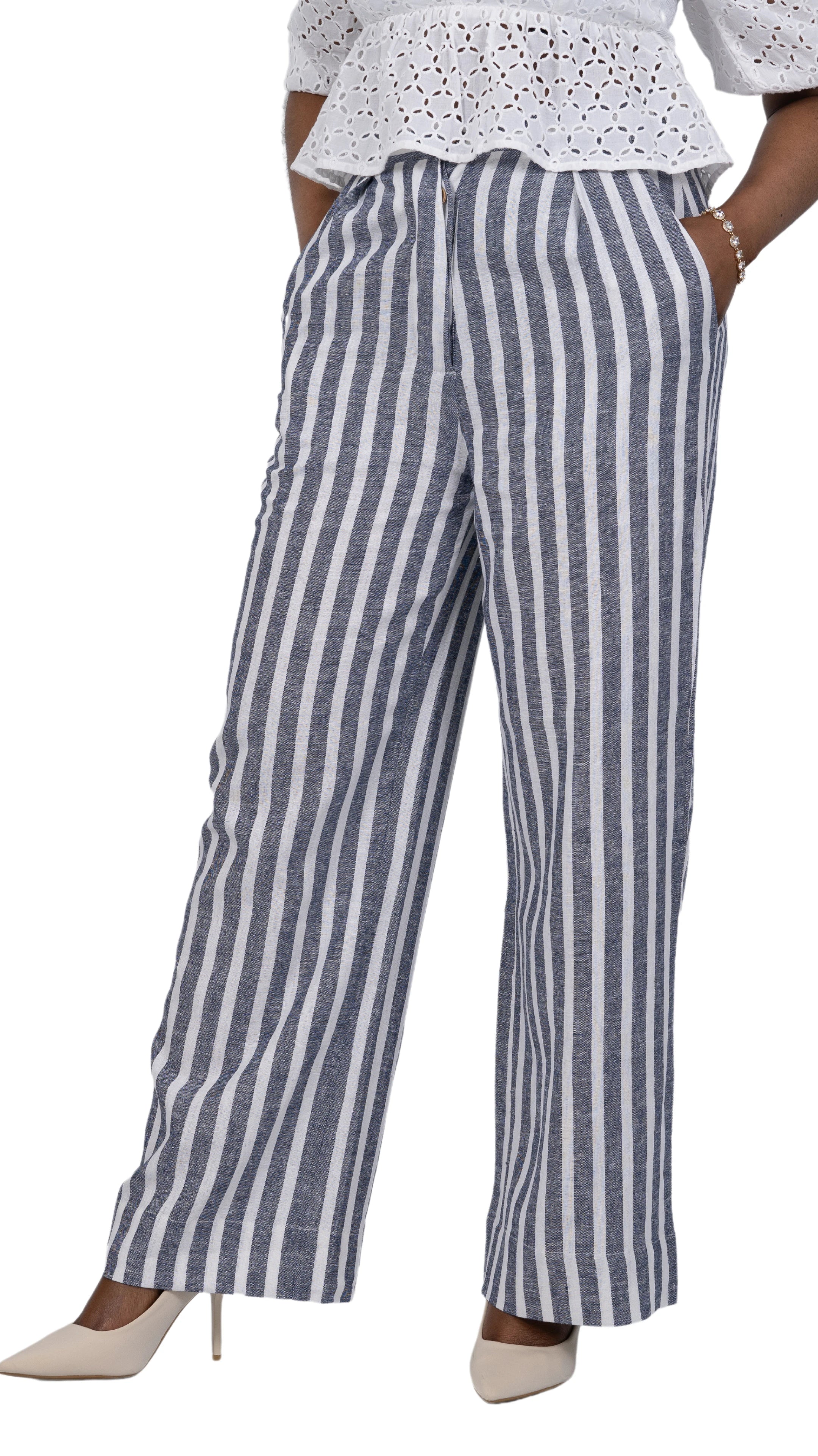Monochrome Striped Linen Trousers - Sustainable UK