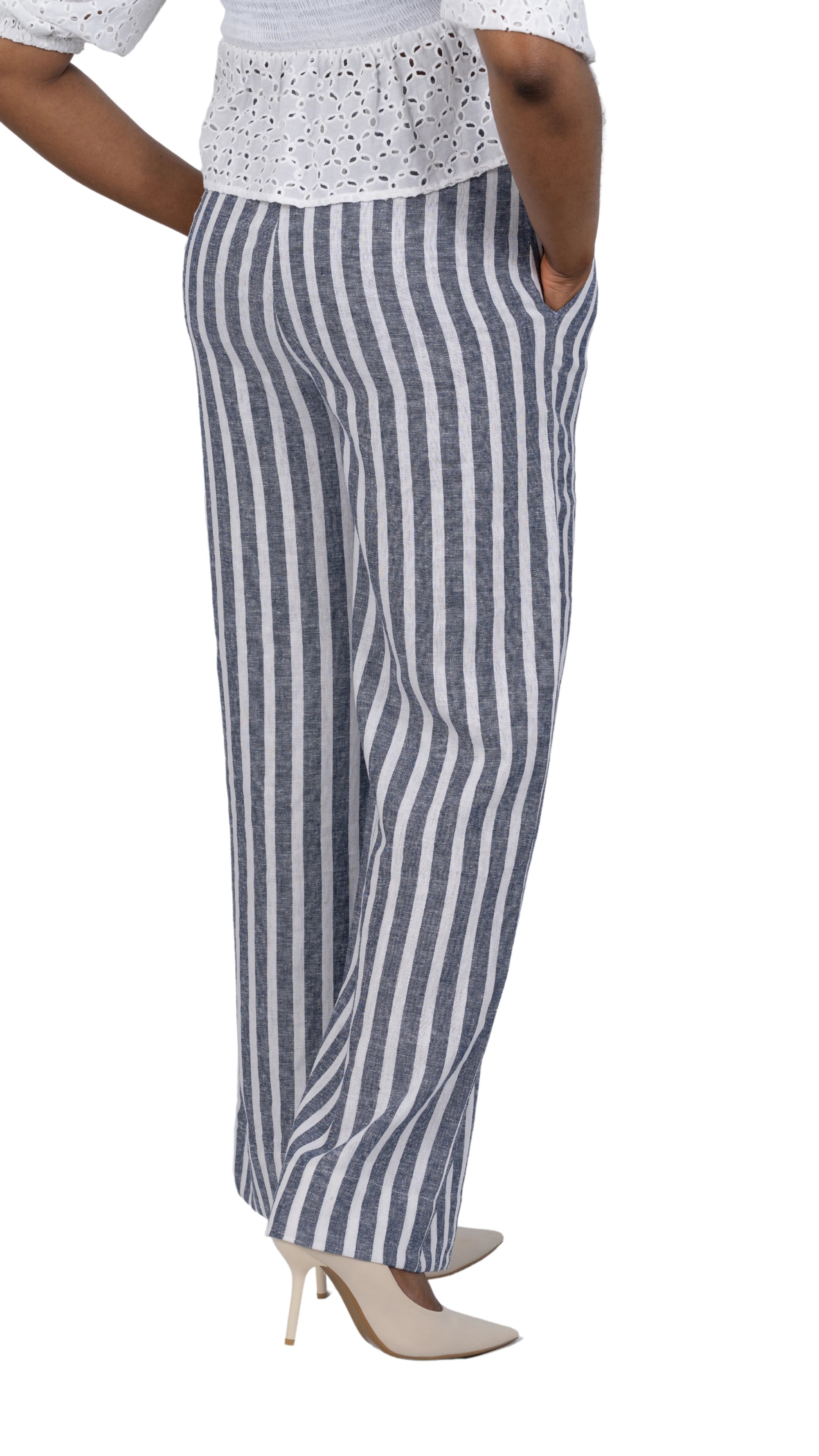 Monochrome Striped Linen Trousers Sustainable Women’s Fashion UK