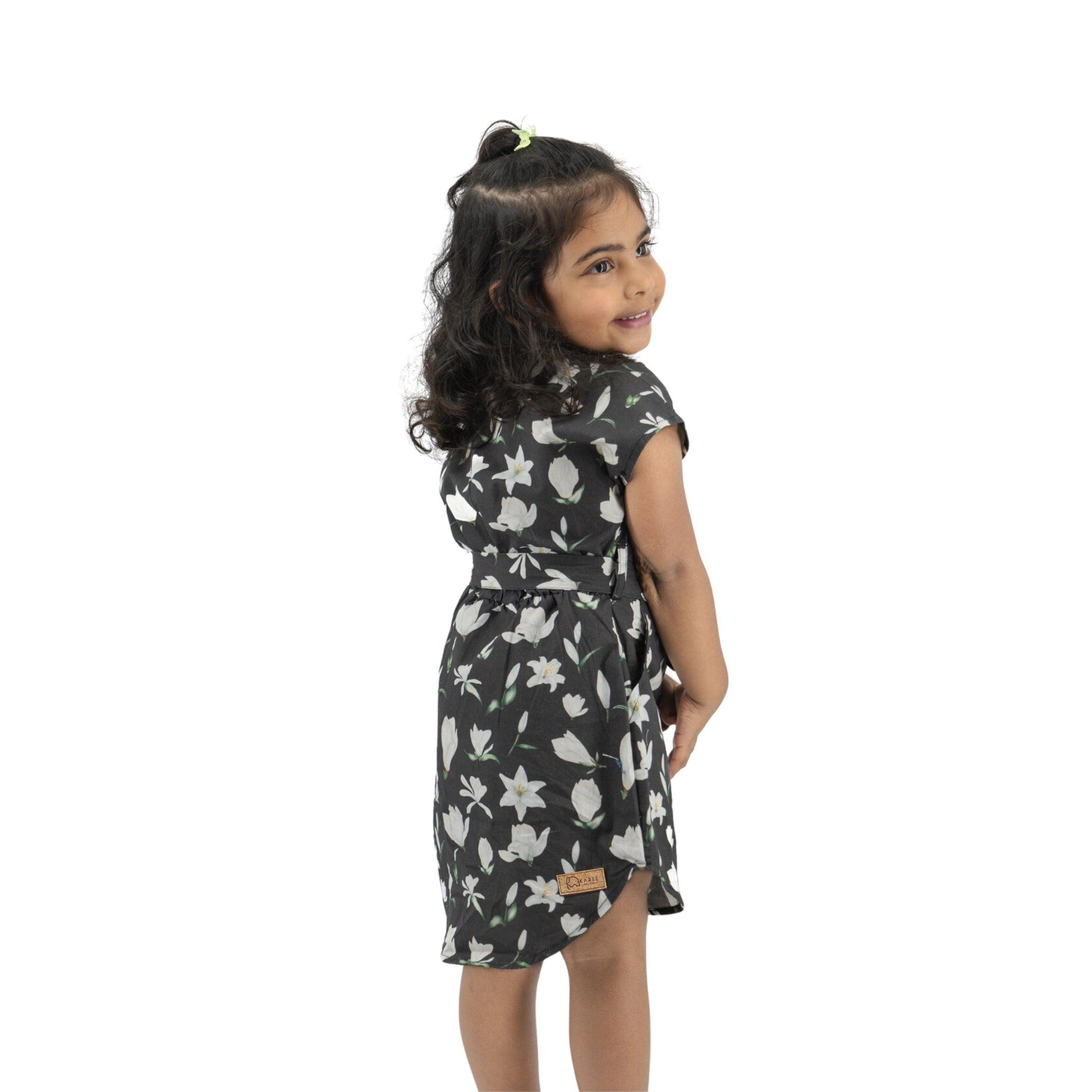 Black Lilly Blossom Cotton Shirt Dress - DressKaree
