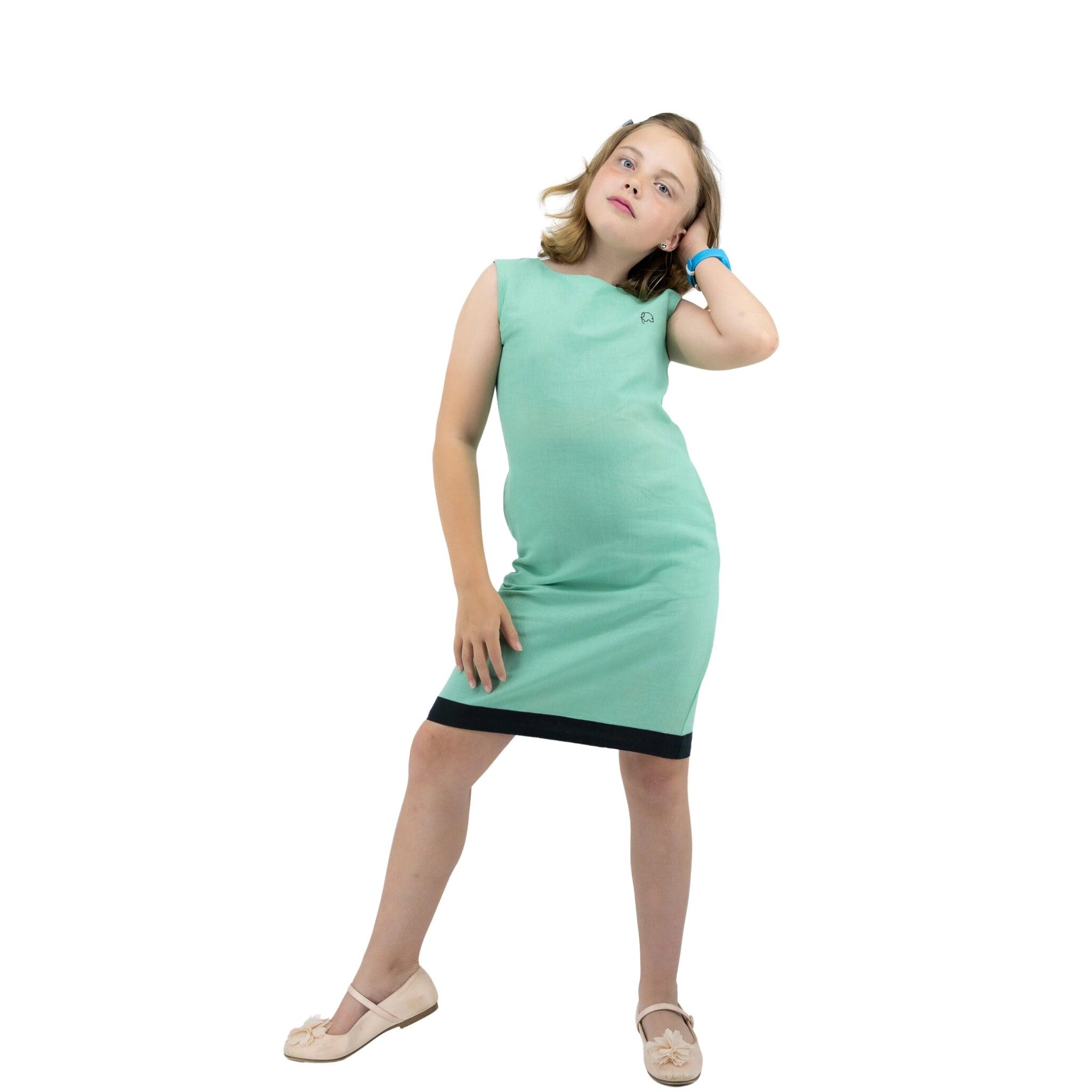 Ethically Made Magic: Neptune Green Linen Cotton Frock - DressKaree